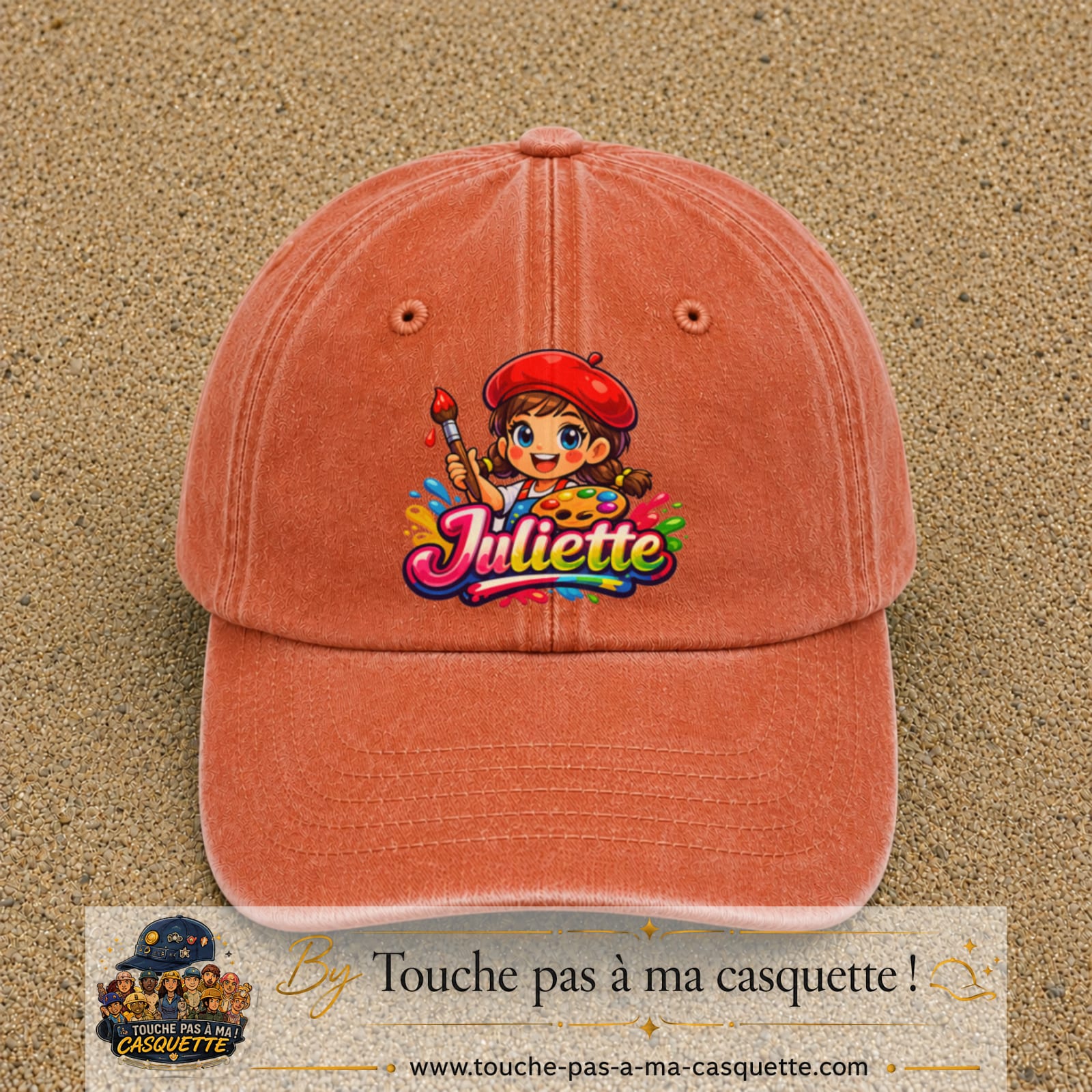 Casquette baseball Orange délavé - Corail délavé 100% coton avec motif Juliette 7 cm - image principale