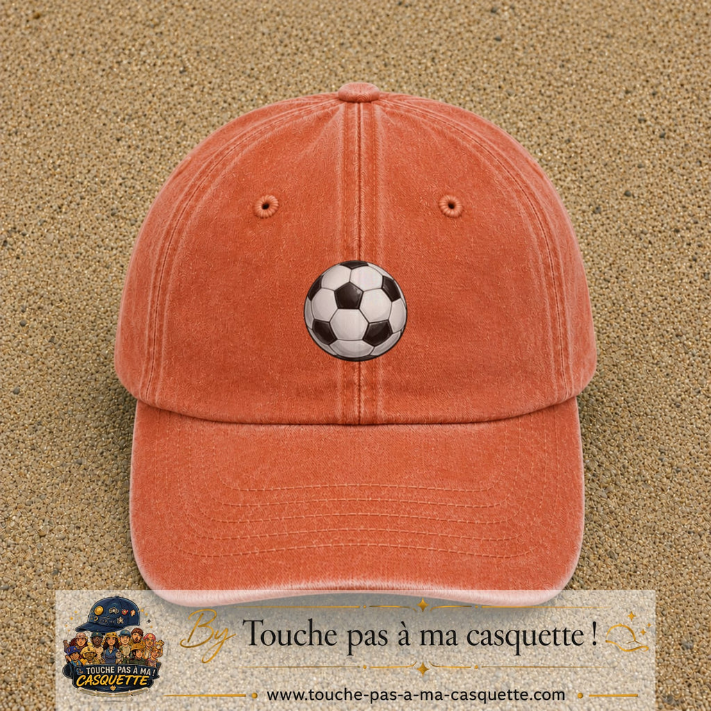 Casquette Orange délavé - Corail délavé 100% coton avec motif Ballon de football 5 cm - image principale