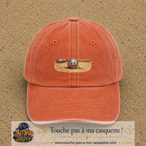 Casquette baseball Orange délavé - Corail délavé 100% coton avec motif Boule de pétanque souriante 7 cm - image principale