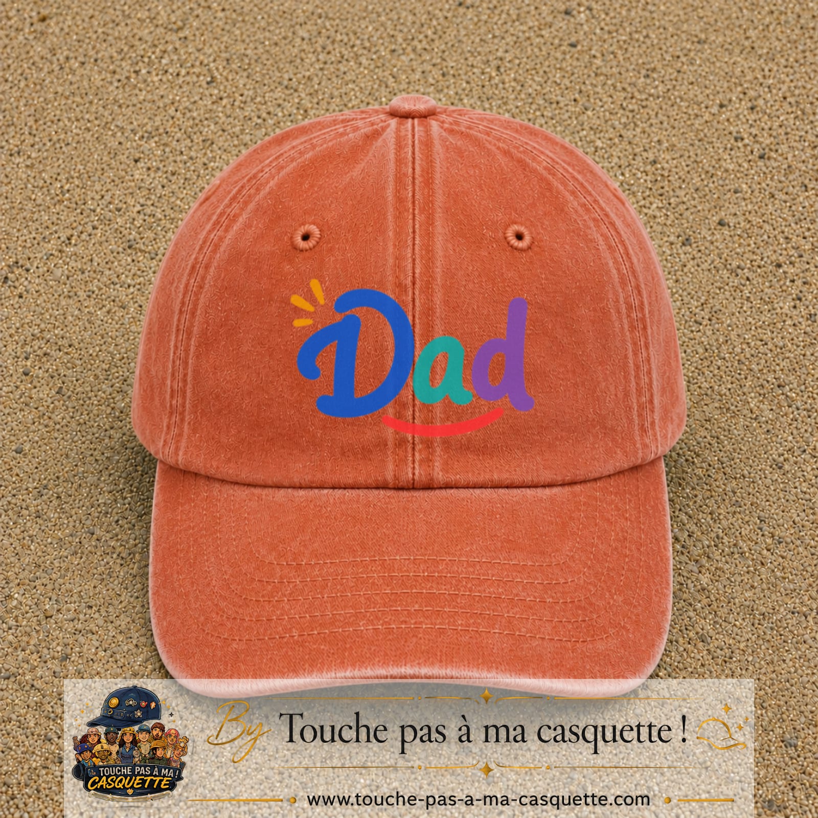 Casquette baseball Orange délavé - Corail délavé 100% coton avec visuel Dad coloré 7 cm - image produit principale