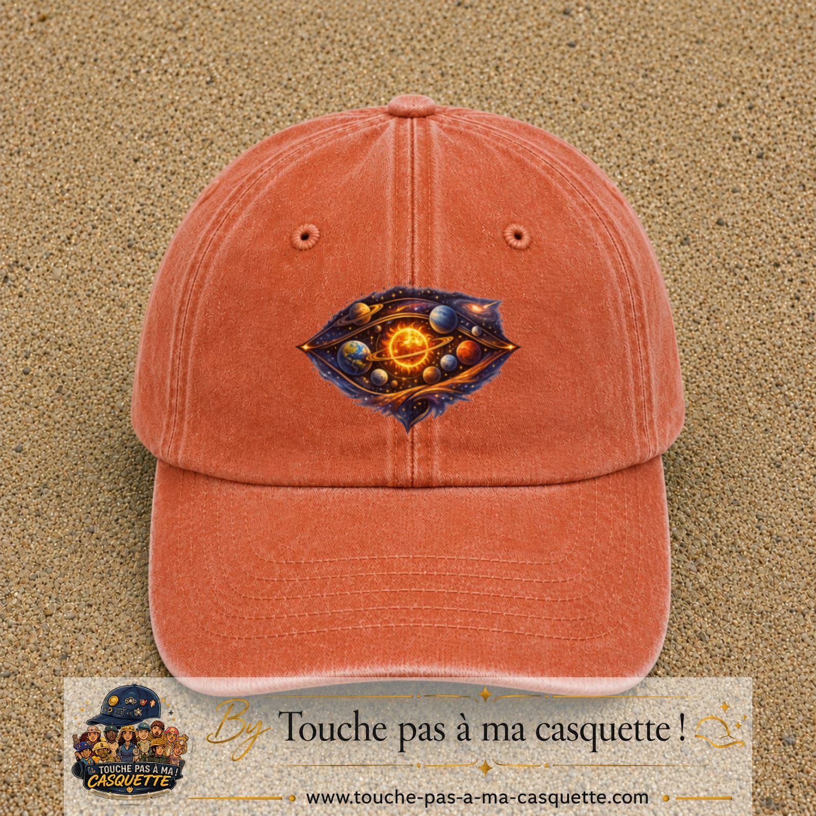 Casquette baseball Orange délavé - Corail délavé 100% coton avec visuel Galaxie système solaire 7 cm - image produit principale