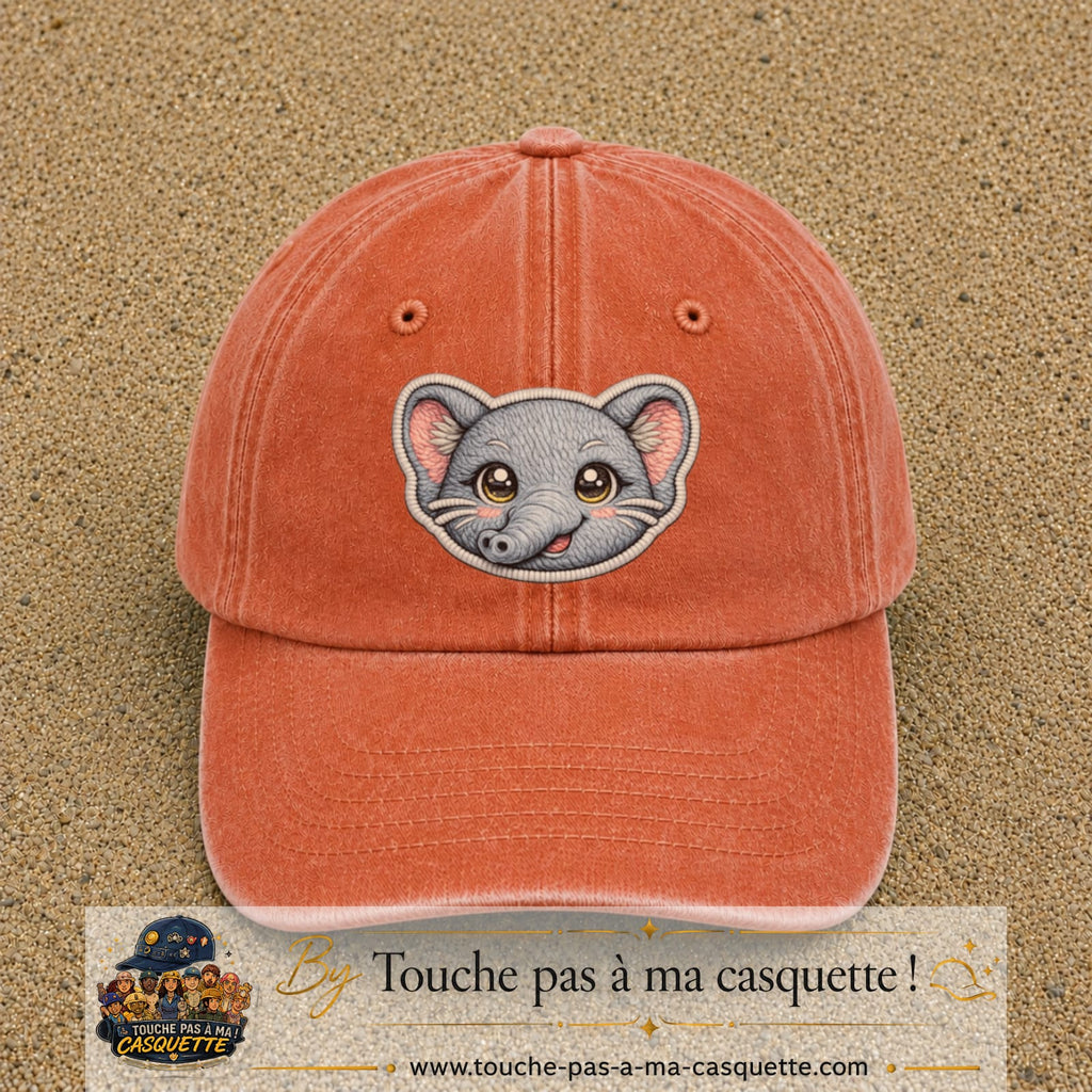 Casquette Orange délavé - Corail délavé motif Éléphant kawaii 7 cm - vue principale