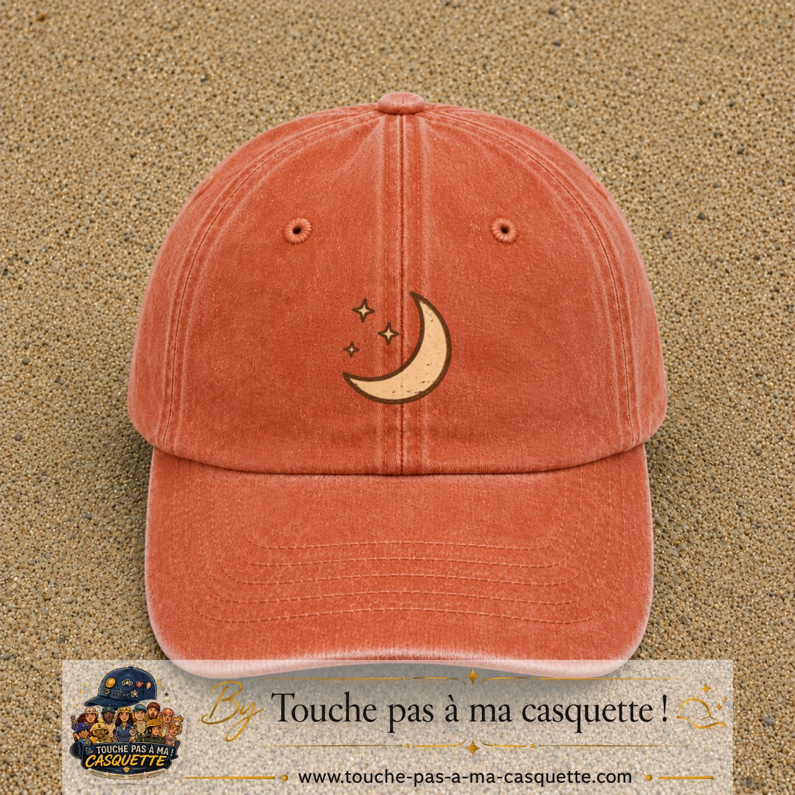Casquette Orange délavé - Corail délavé 100% coton avec motif Lune et étoiles bohèmes 5 cm - image principale