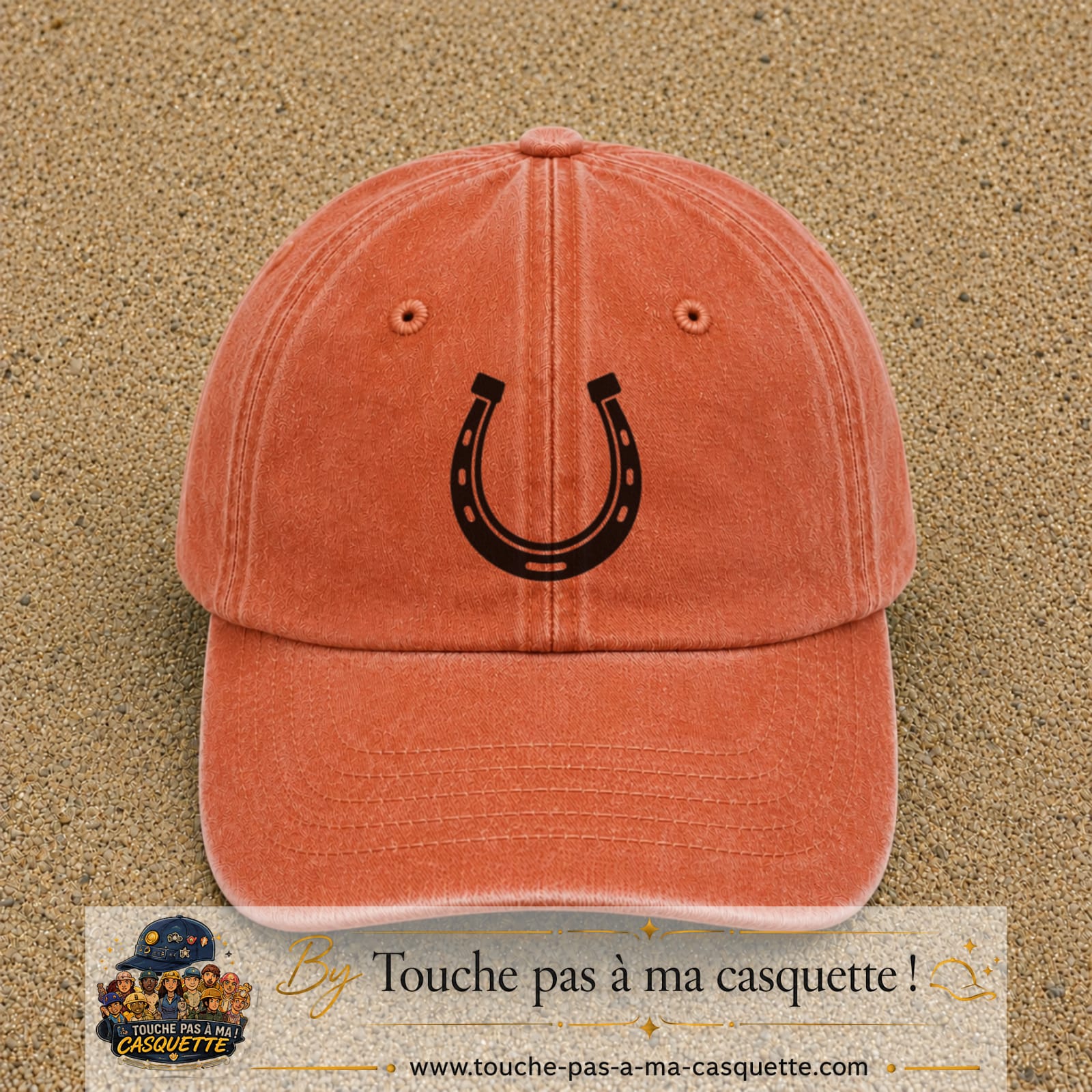 Casquette Orange délavé - Corail délavé 100% coton avec motif Fer à cheval noir 7 cm - image principale