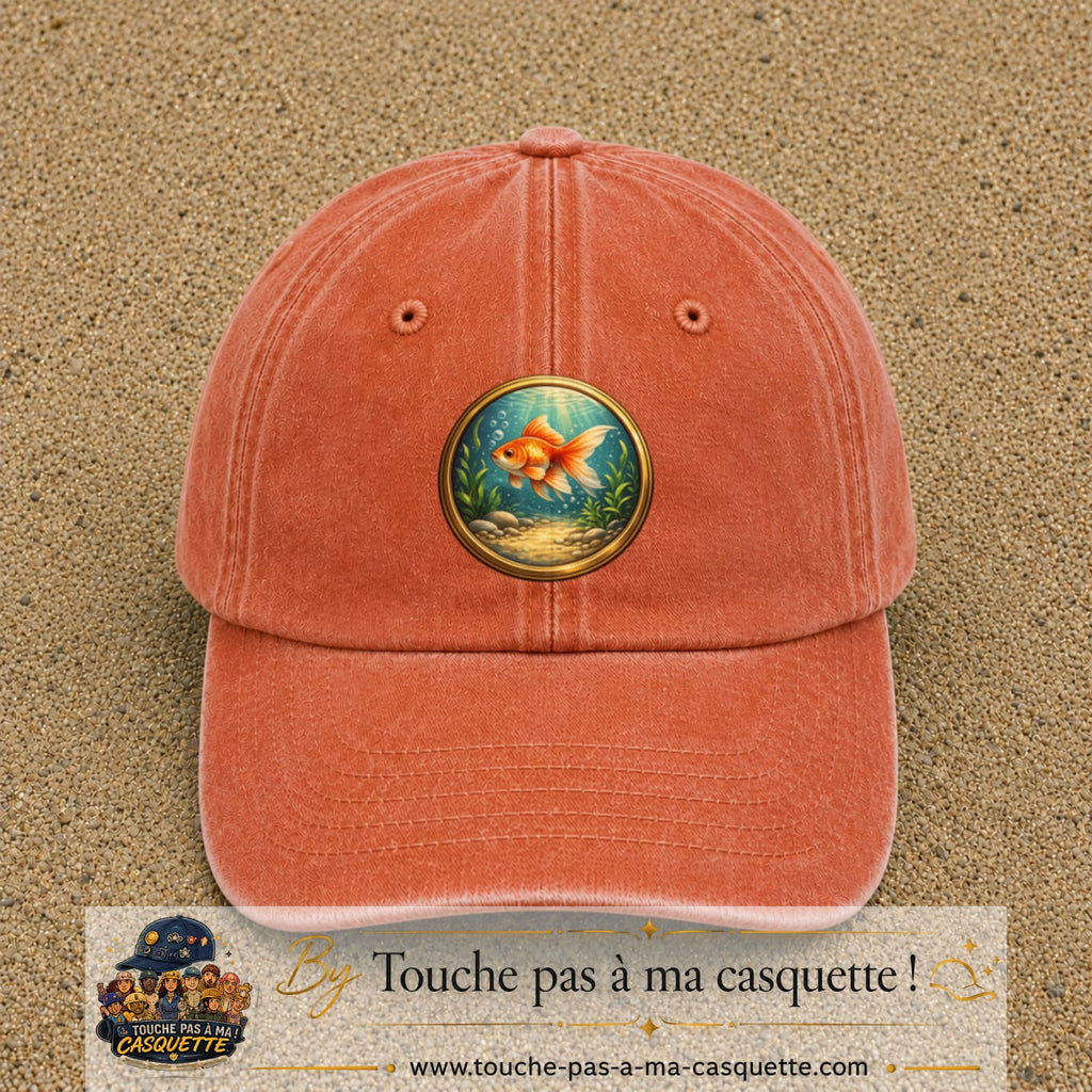 Casquette baseball Orange délavé - Corail délavé 100% coton avec visuel Poisson rouge sous l’eau 7 cm - image produit principale