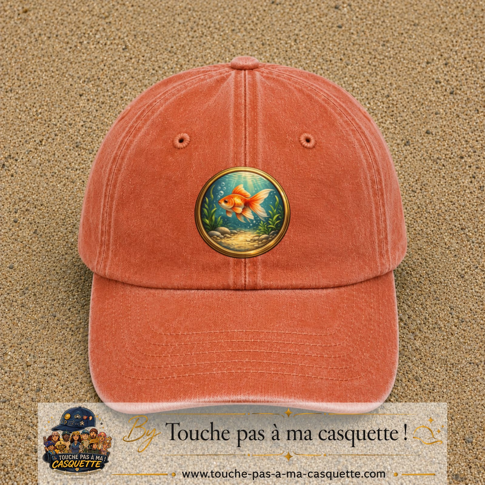 Casquette baseball Orange délavé - Corail délavé 100% coton avec visuel Poisson rouge sous l’eau 7 cm - image produit principale