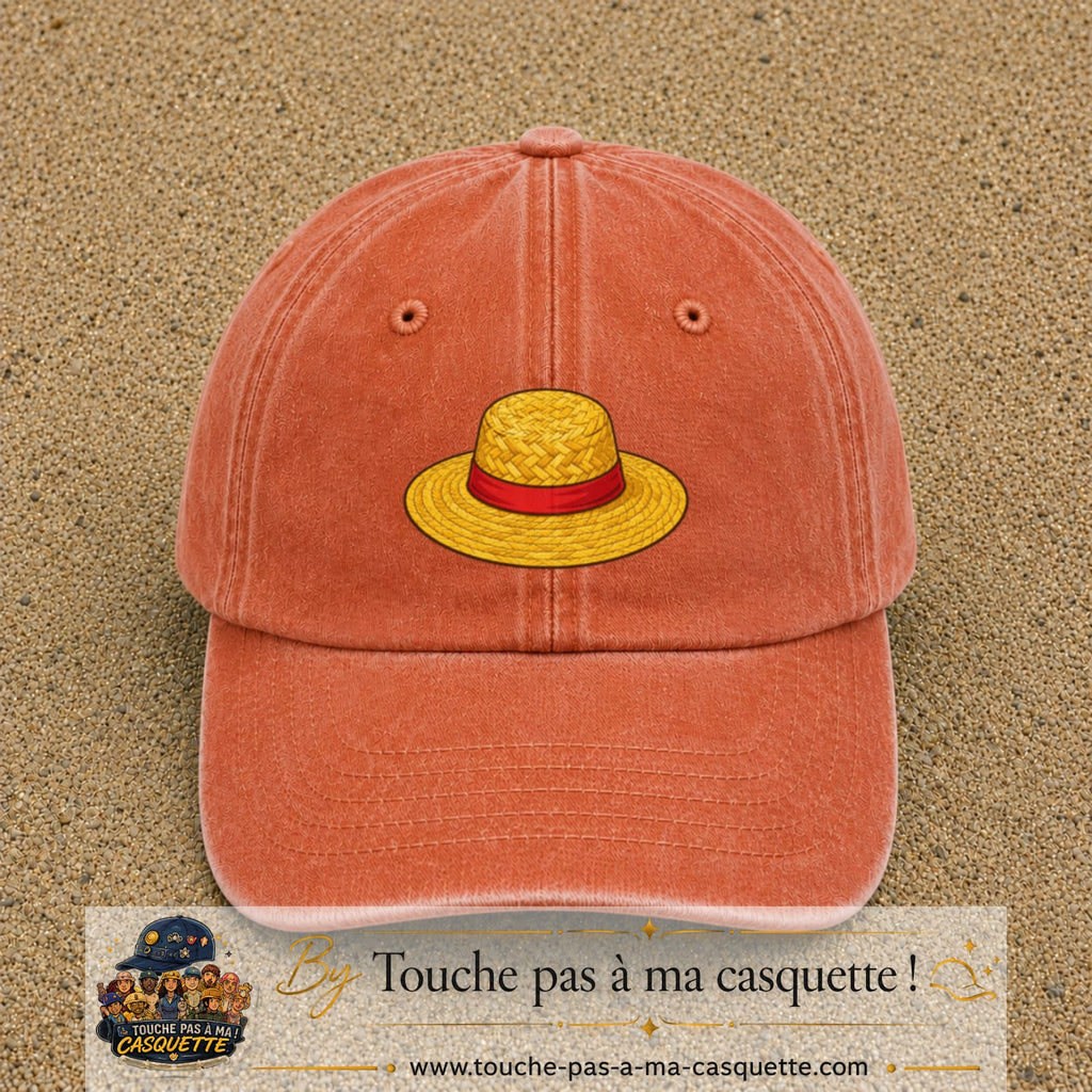 Casquette baseball Orange délavé - Corail délavé 100% coton avec motif Chapeau de paille 5 cm - image principale
