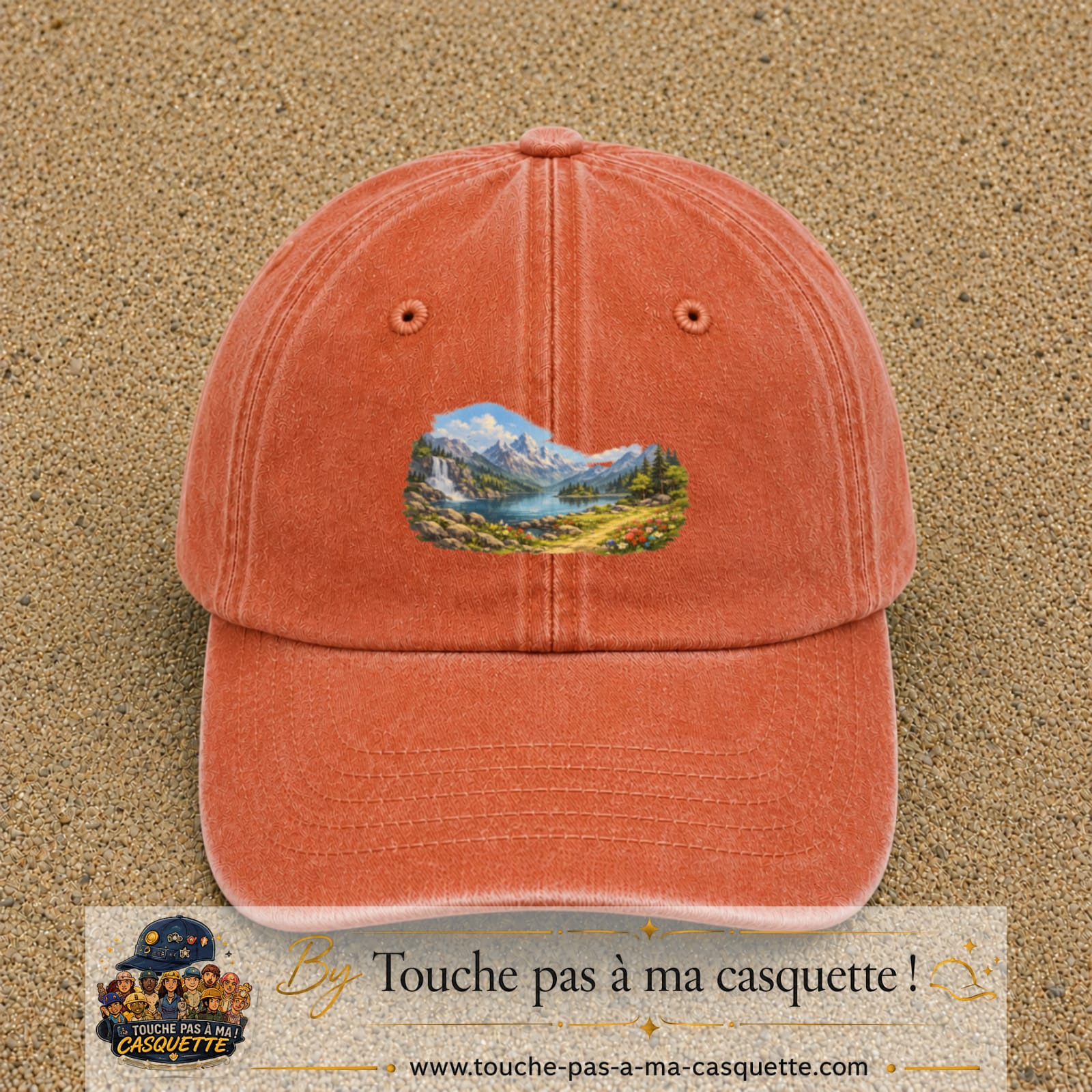 Casquette baseball Orange délavé - Corail délavé 100% coton avec motif Paysage montagne lac 5 cm - image principale