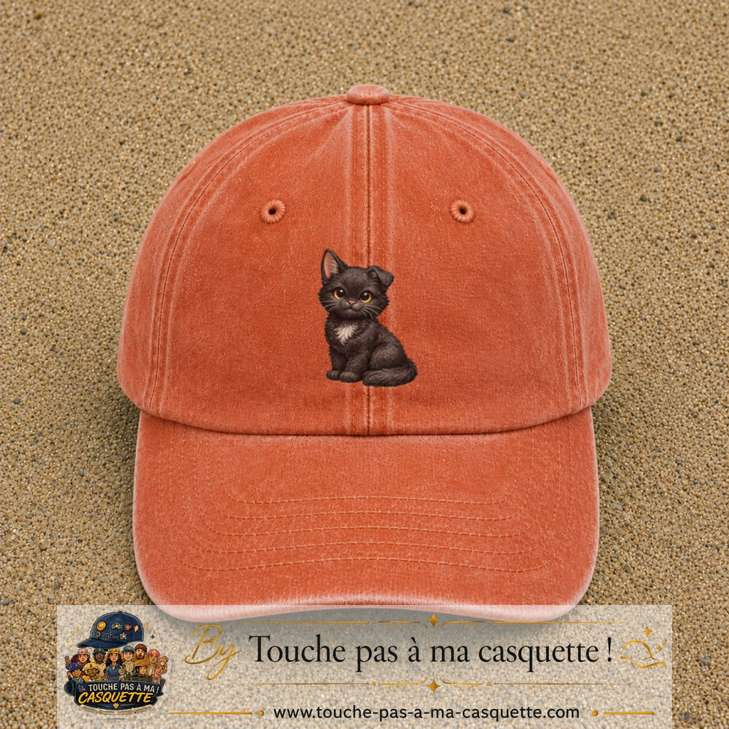 Casquette Orange délavé - Corail délavé motif Chaton assis 7 cm - vue principale