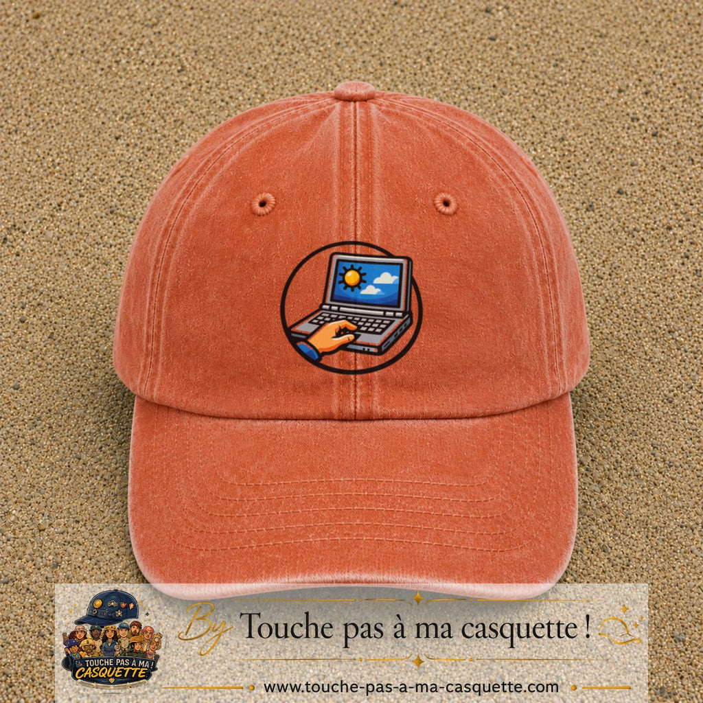 Casquette Orange délavé - Corail délavé 100% coton avec motif Ordinateur portable météo 7 cm - image principale