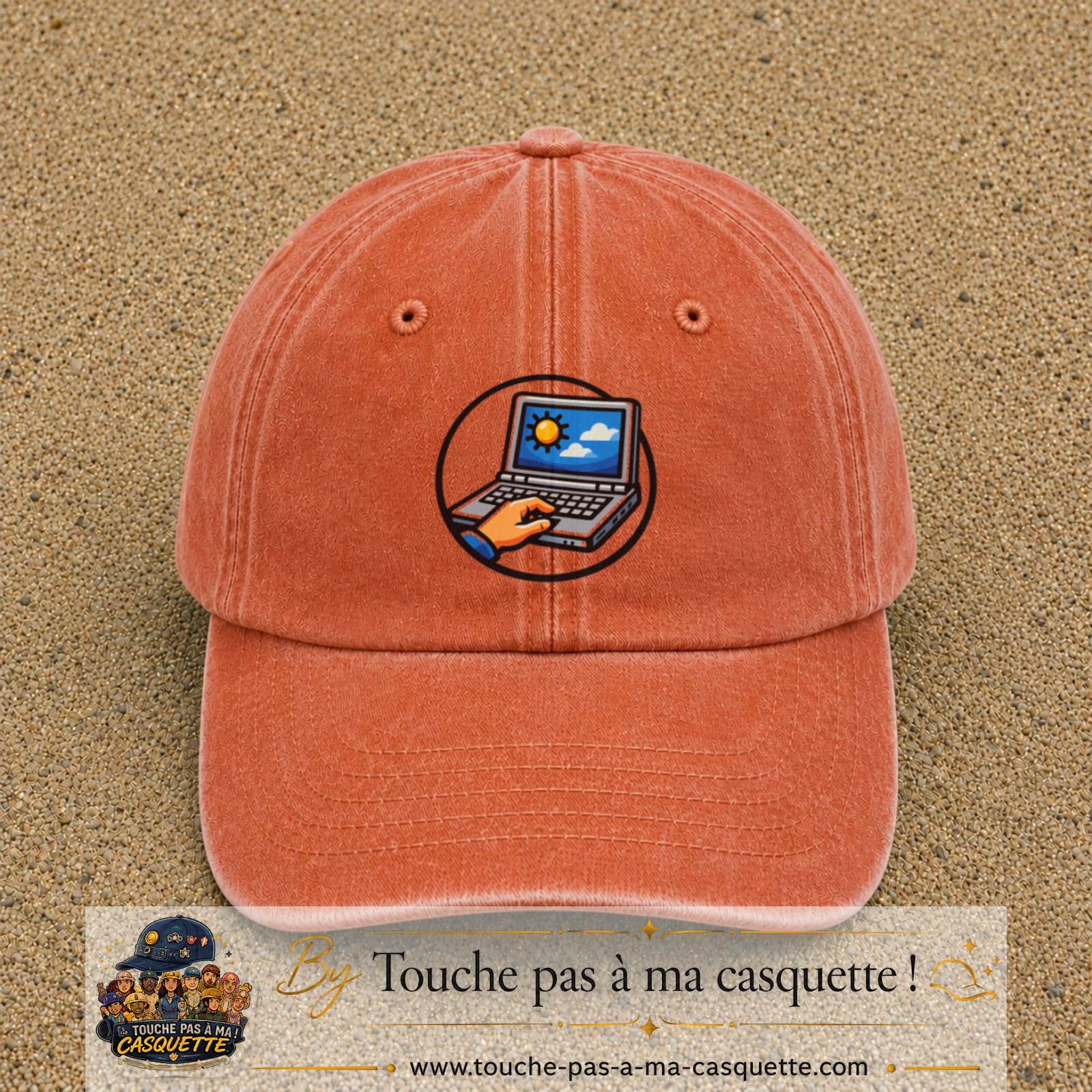 Casquette Orange délavé - Corail délavé 100% coton avec motif Ordinateur portable météo 7 cm - image principale