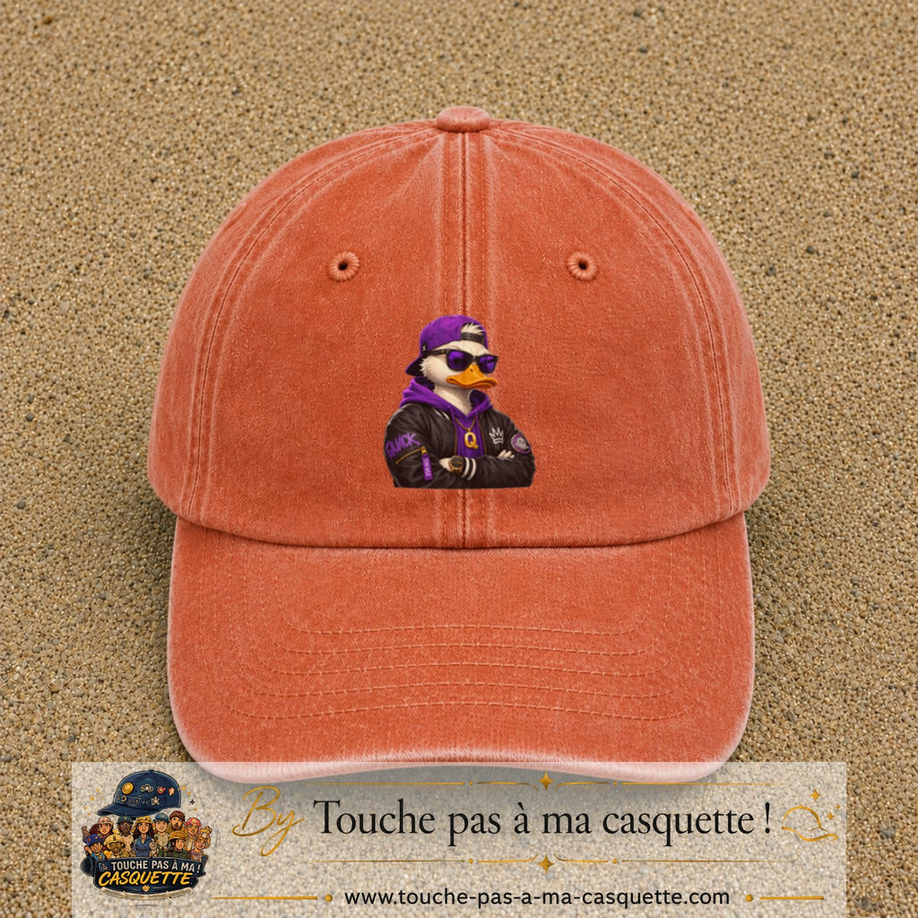 Casquette Orange délavé - Corail délavé 100% coton avec motif Canard rappeur violet 7 cm - image principale