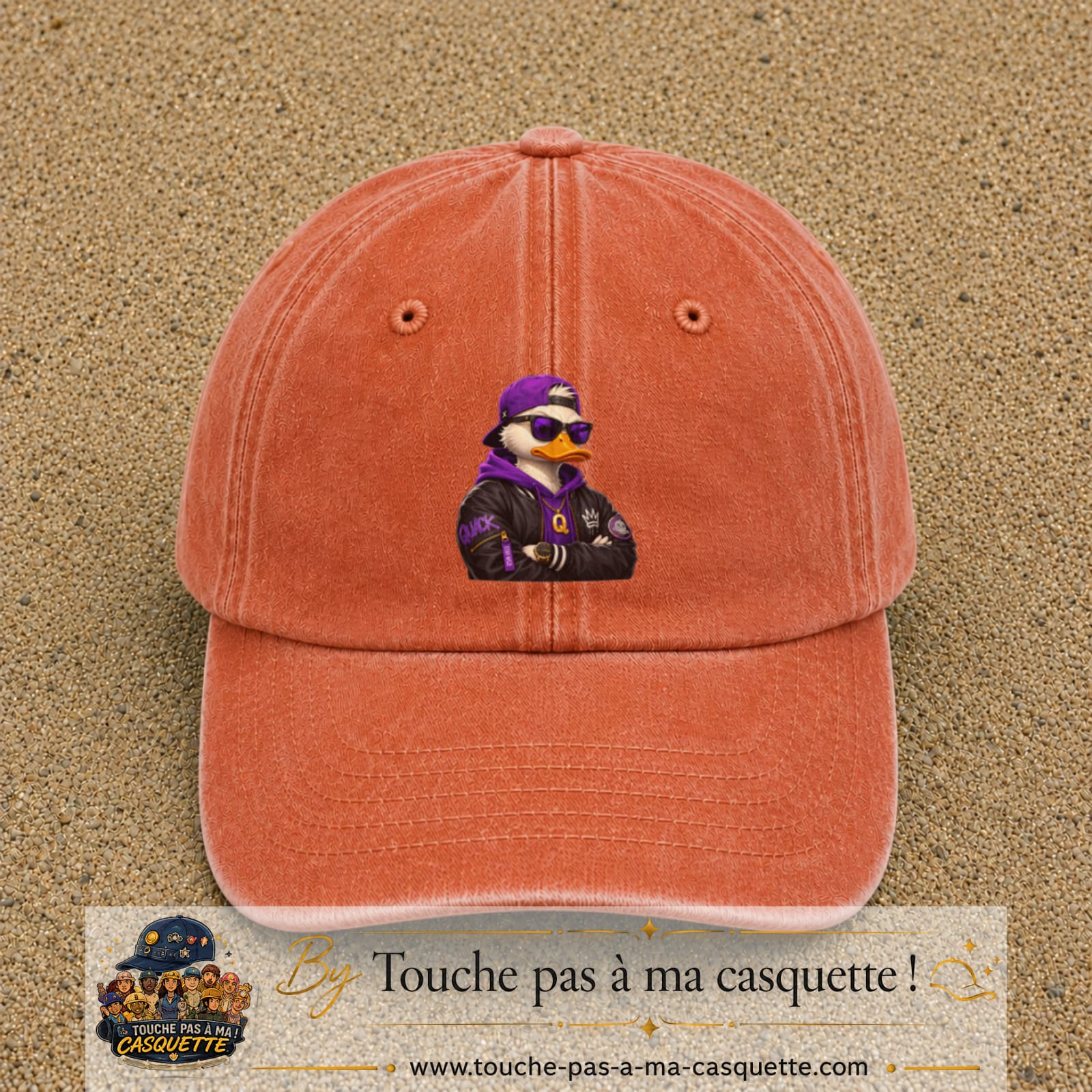 Casquette Orange délavé - Corail délavé 100% coton avec motif Canard rappeur violet 7 cm - image principale