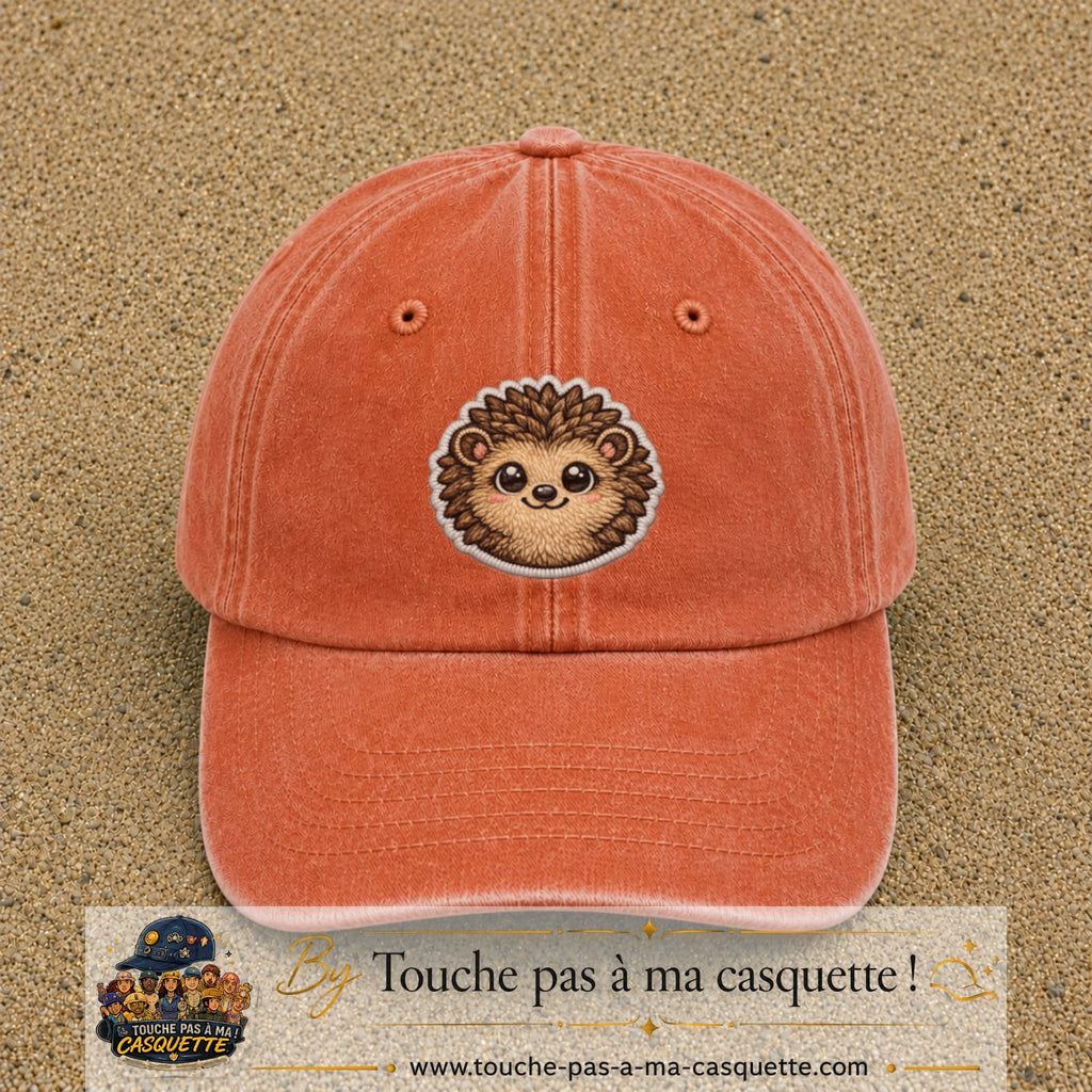 Casquette Orange délavé - Corail délavé motif Hérisson kawaii 7 cm - vue principale