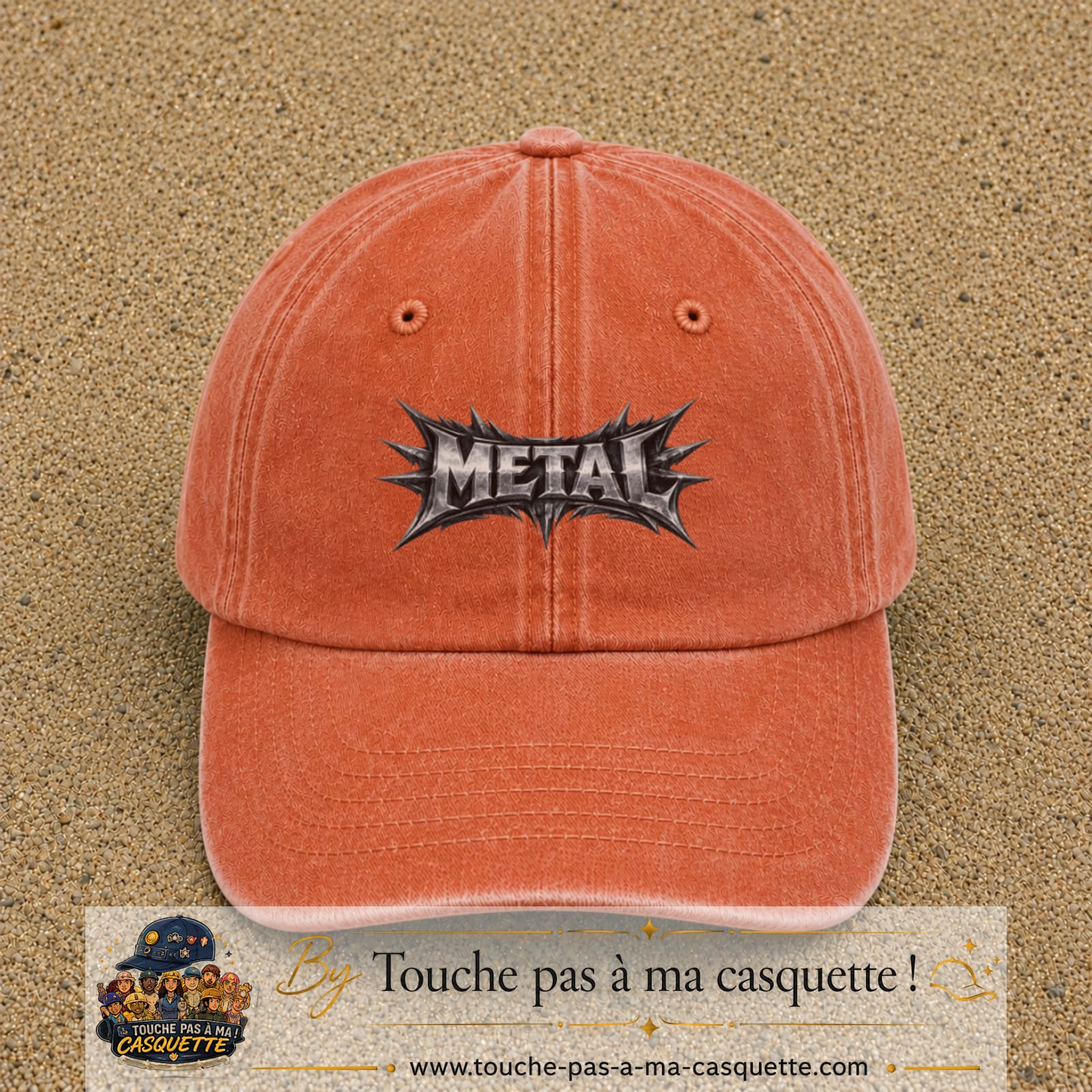 Casquette baseball Orange délavé - Corail délavé 100% coton avec visuel Typographie métal 5 cm - image produit principale