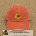 Casquette Orange délavé - Corail délavé motif Tournesol avec papillons 7 cm - vue principale