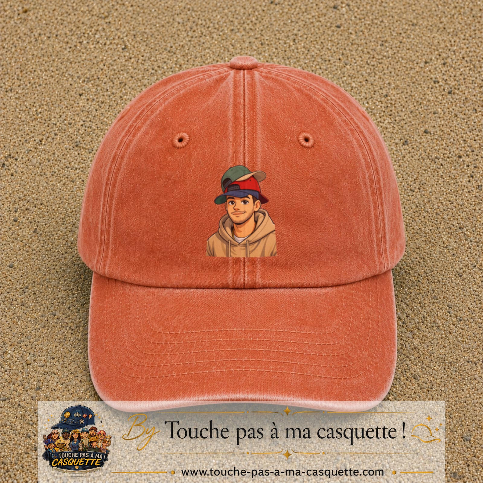 Casquette Orange délavé - Corail délavé 100% coton avec motif Portrait homme casquettes 7 cm - image principale