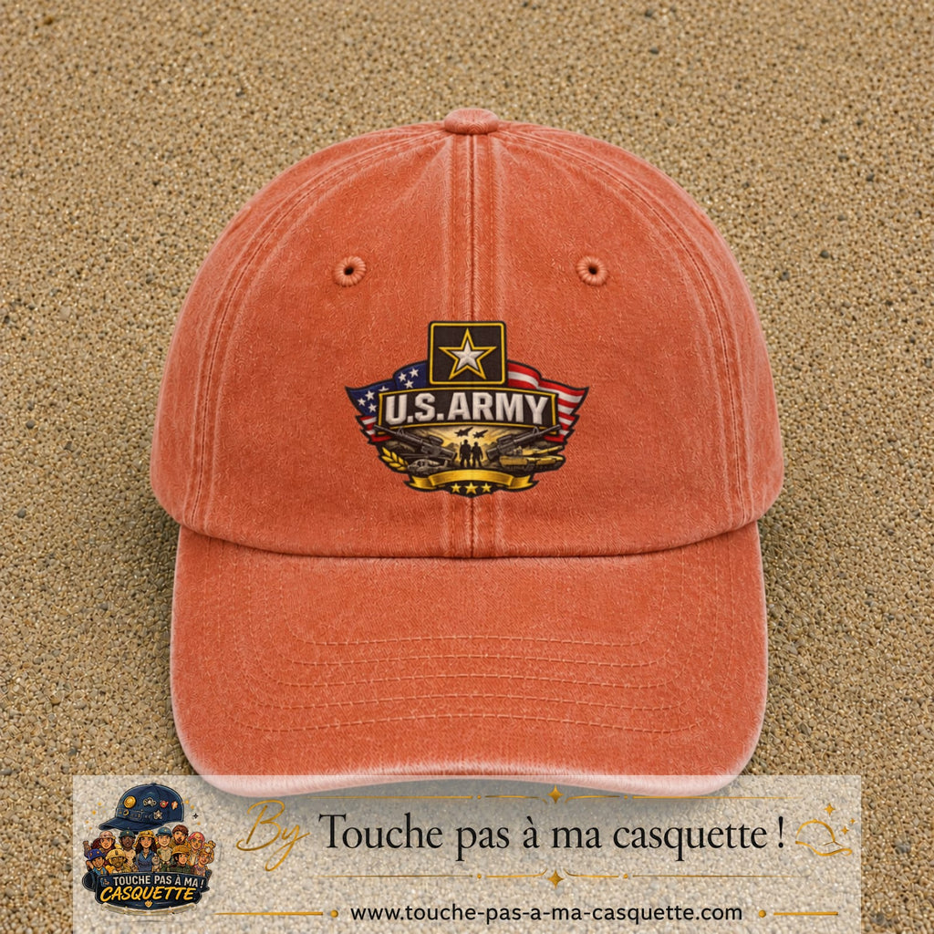 Casquette Orange délavé - Corail délavé motif Emblème U.S. Army 7 cm - vue principale