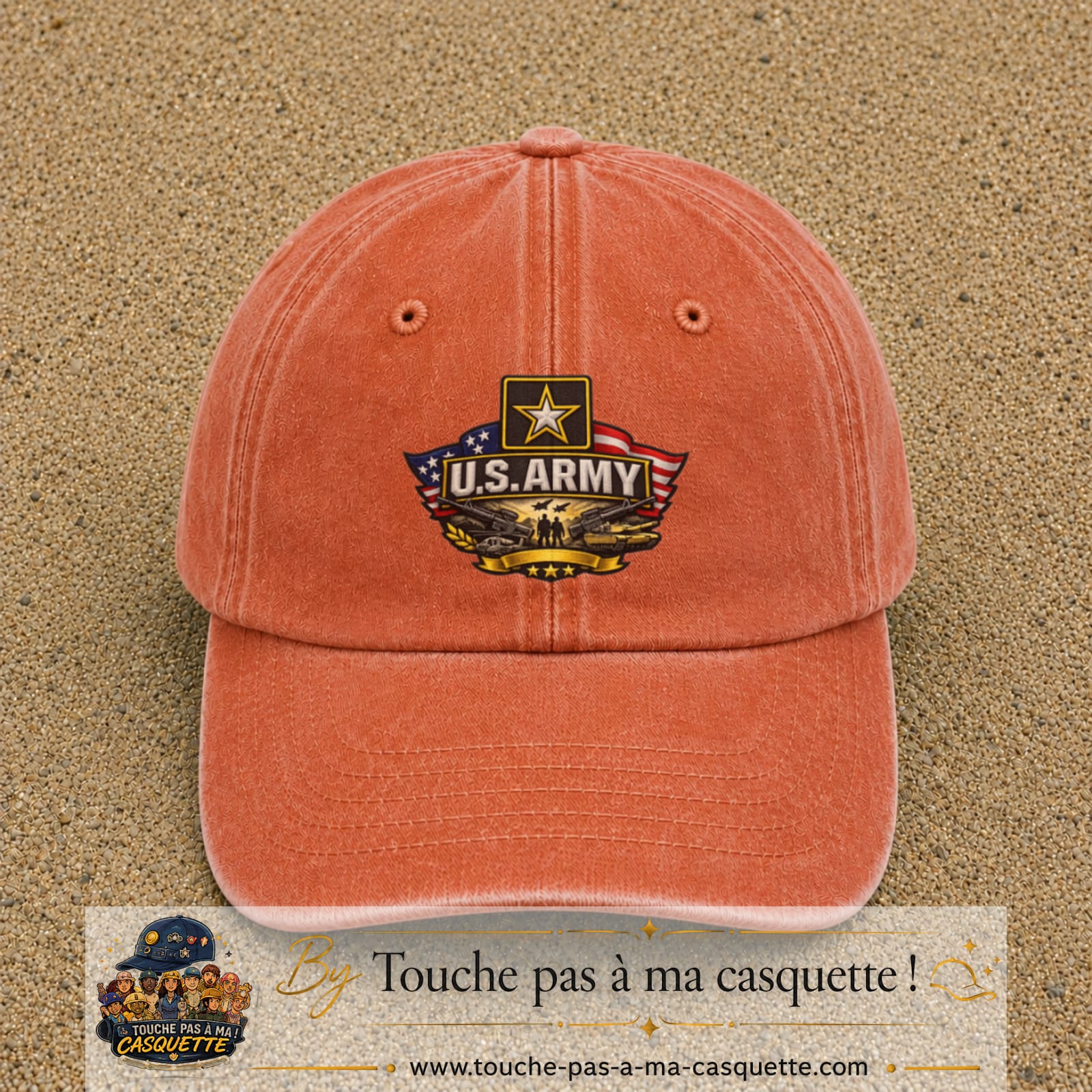 Casquette Orange délavé - Corail délavé motif Emblème U.S. Army 7 cm - vue principale
