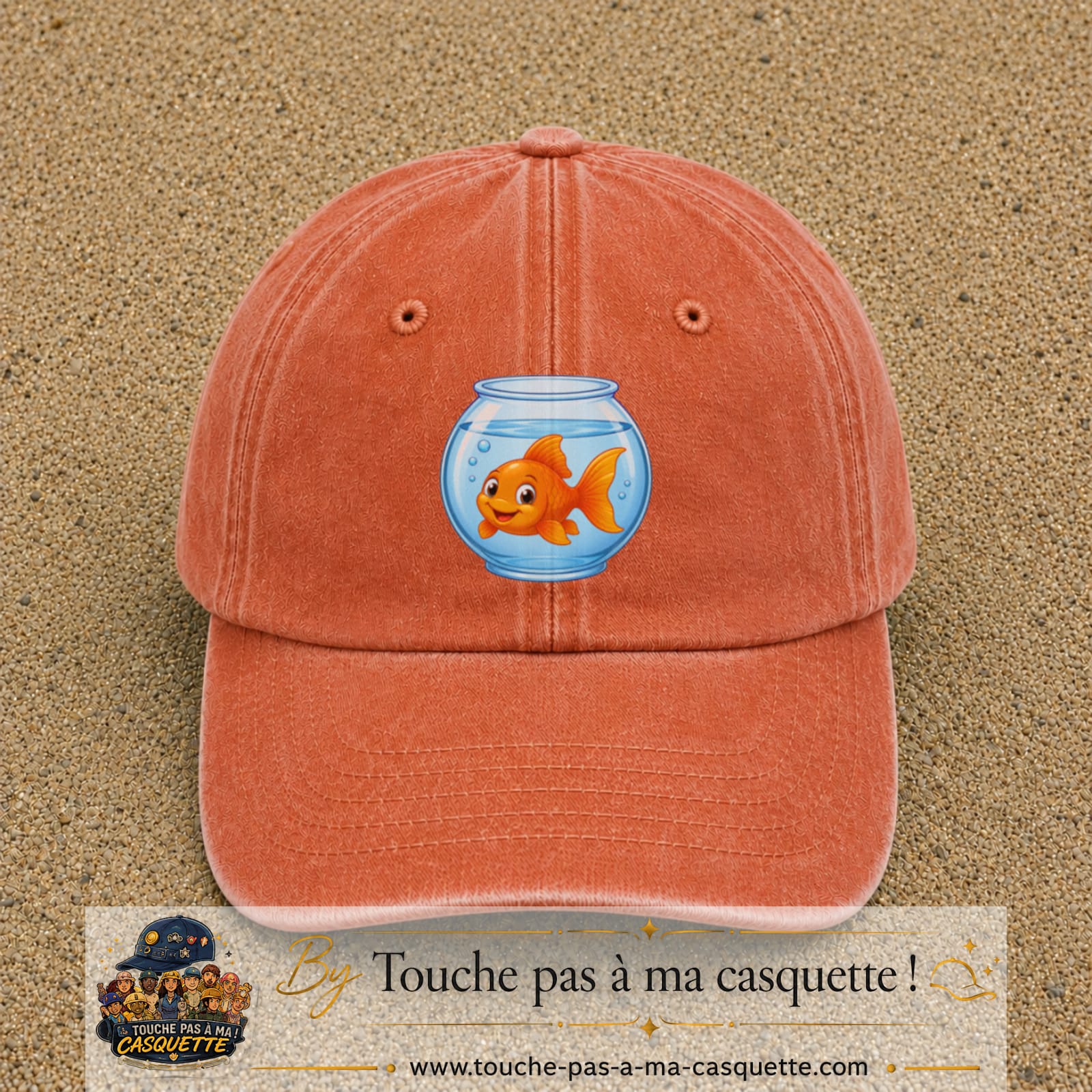 Casquette Orange délavé - Corail délavé 100% coton avec motif Poisson rouge dans bocal 7 cm - image principale