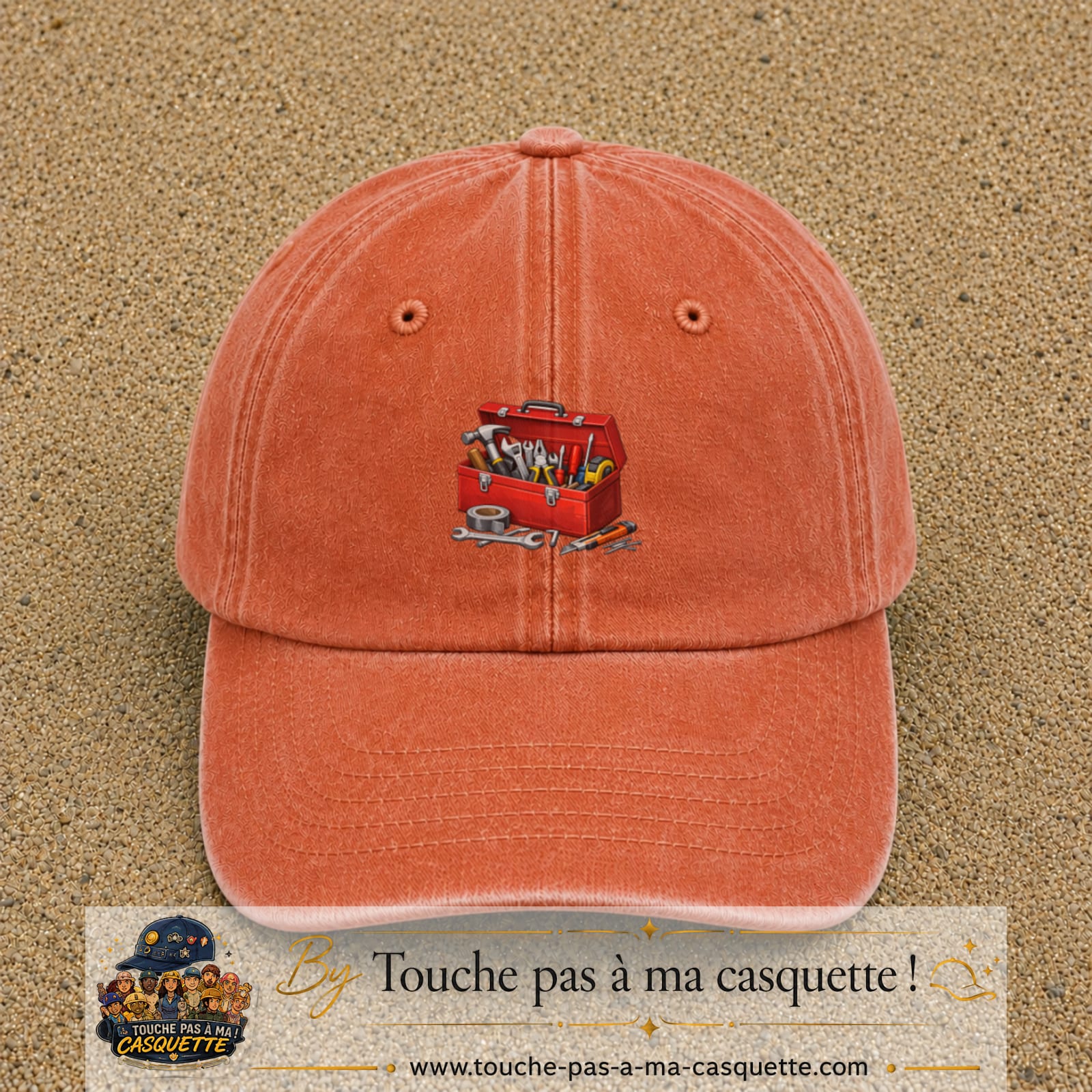 Casquette baseball Orange délavé - Corail délavé 100% coton avec motif Boîte à outils 5 cm - image principale