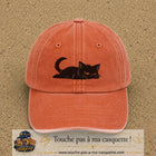 Casquette baseball Orange délavé - Corail délavé 100% coton avec visuel Chat noir couché 5 cm - image produit principale