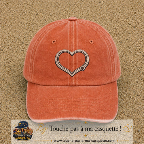 Casquette Orange délavé - Corail délavé motif Cœur contour minimal 7 cm - vue principale