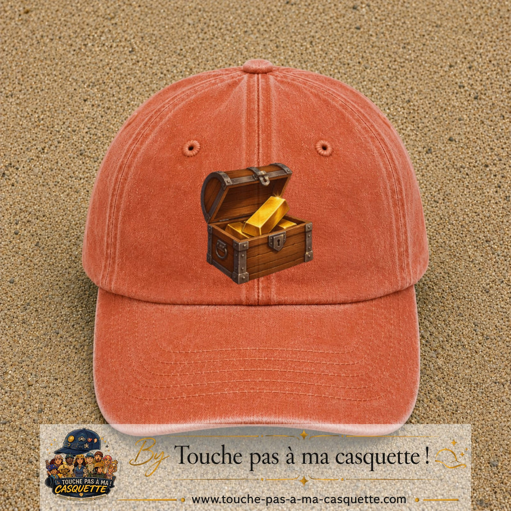 Casquette baseball Orange délavé - Corail délavé 100% coton avec motif Coffre au trésor 7 cm - image principale