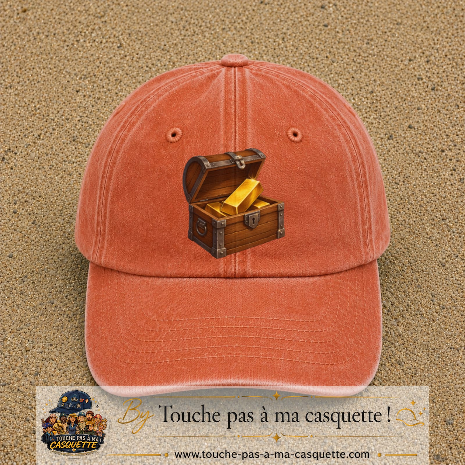 Casquette baseball Orange délavé - Corail délavé 100% coton avec motif Coffre au trésor 7 cm - image principale