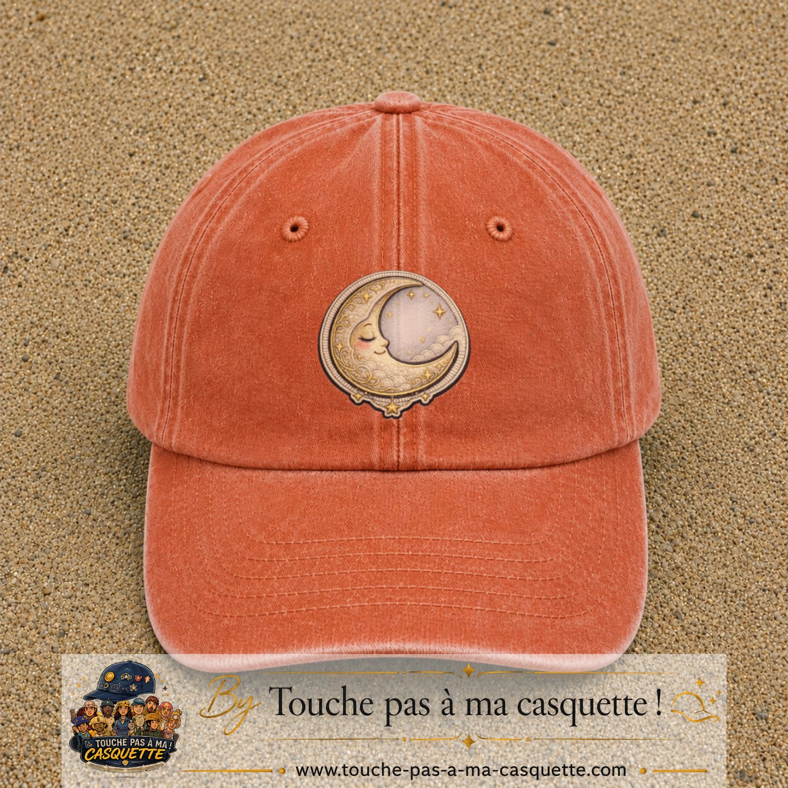 Casquette Orange délavé - Corail délavé motif Lune endormie 7 cm - vue principale