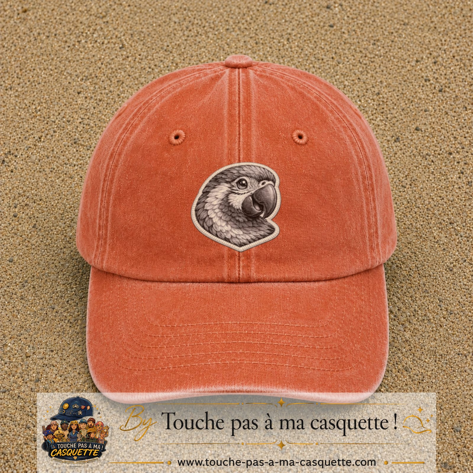 Casquette Orange délavé - Corail délavé motif Perroquet majestueux 7 cm - vue principale
