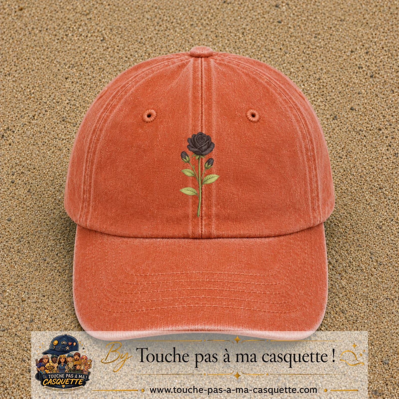 Casquette Orange délavé - Corail délavé motif Rose gothique 7 cm - vue principale