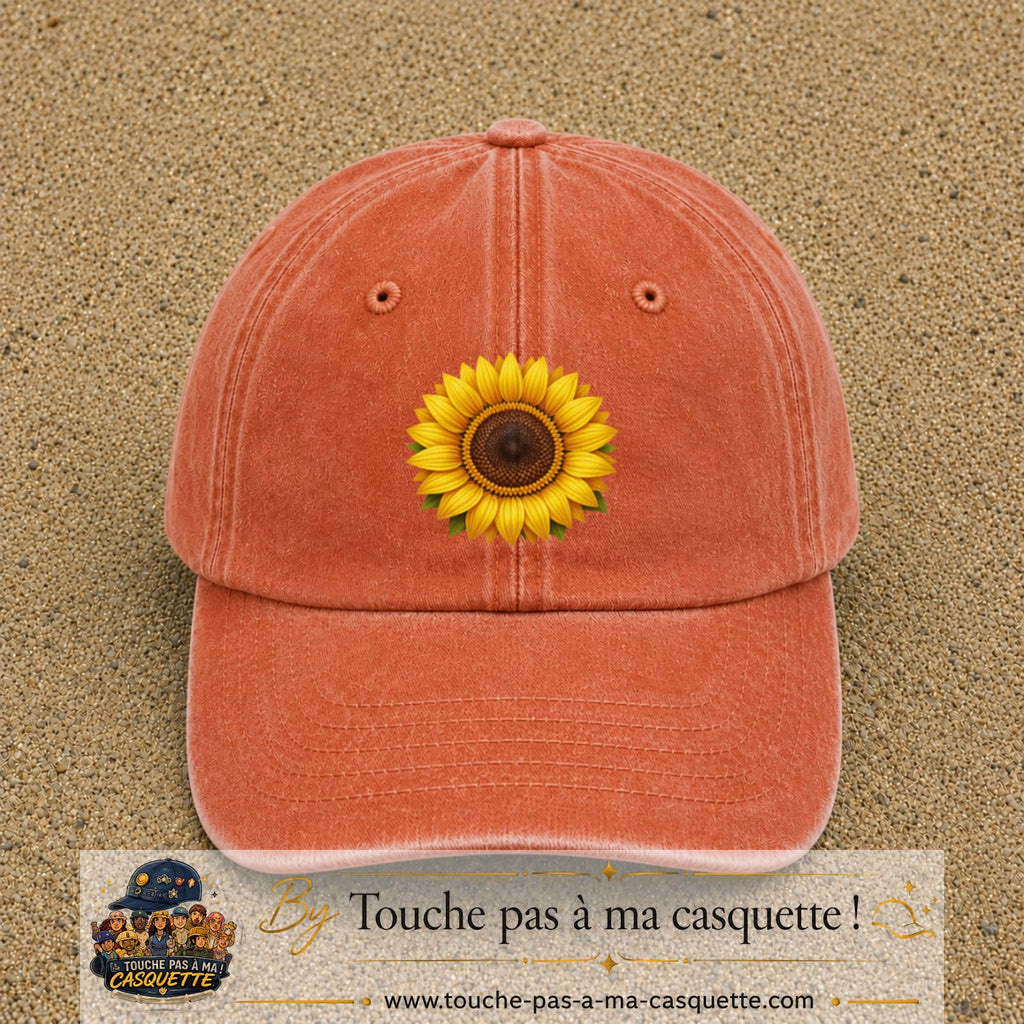 Casquette Orange délavé - Corail délavé motif Tournesol éclatant 7 cm - vue principale
