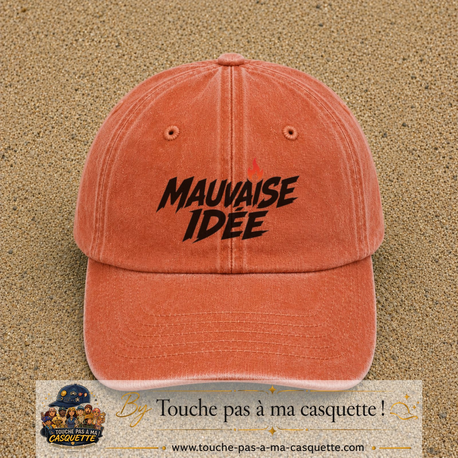 Casquette Orange délavé - Corail délavé 100% coton avec motif Mauvaise idée 7 cm - image principale