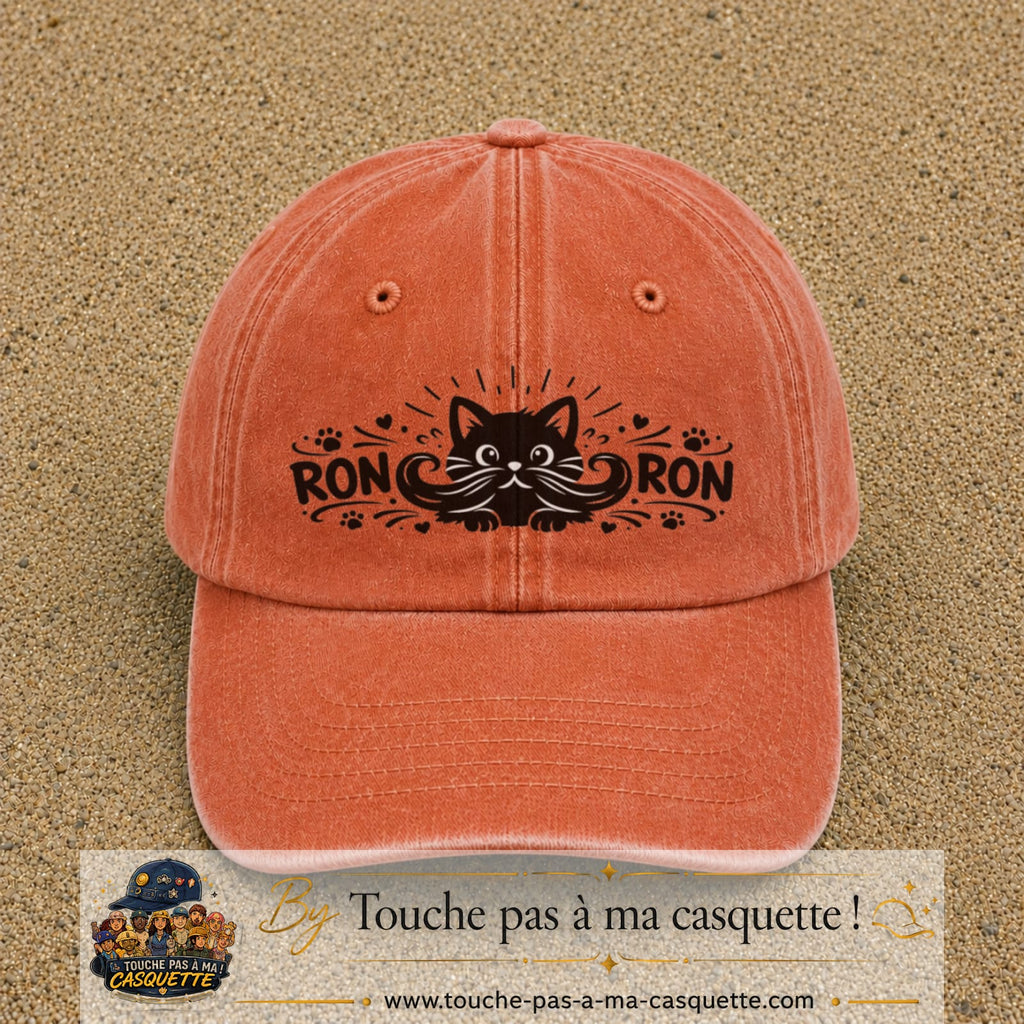 Casquette Orange délavé - Corail délavé motif Chat Ron Ron 7 cm - vue principale
