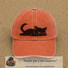 Casquette baseball Orange délavé - Corail délavé 100% coton avec visuel Chat noir couché 7 cm - image produit principale