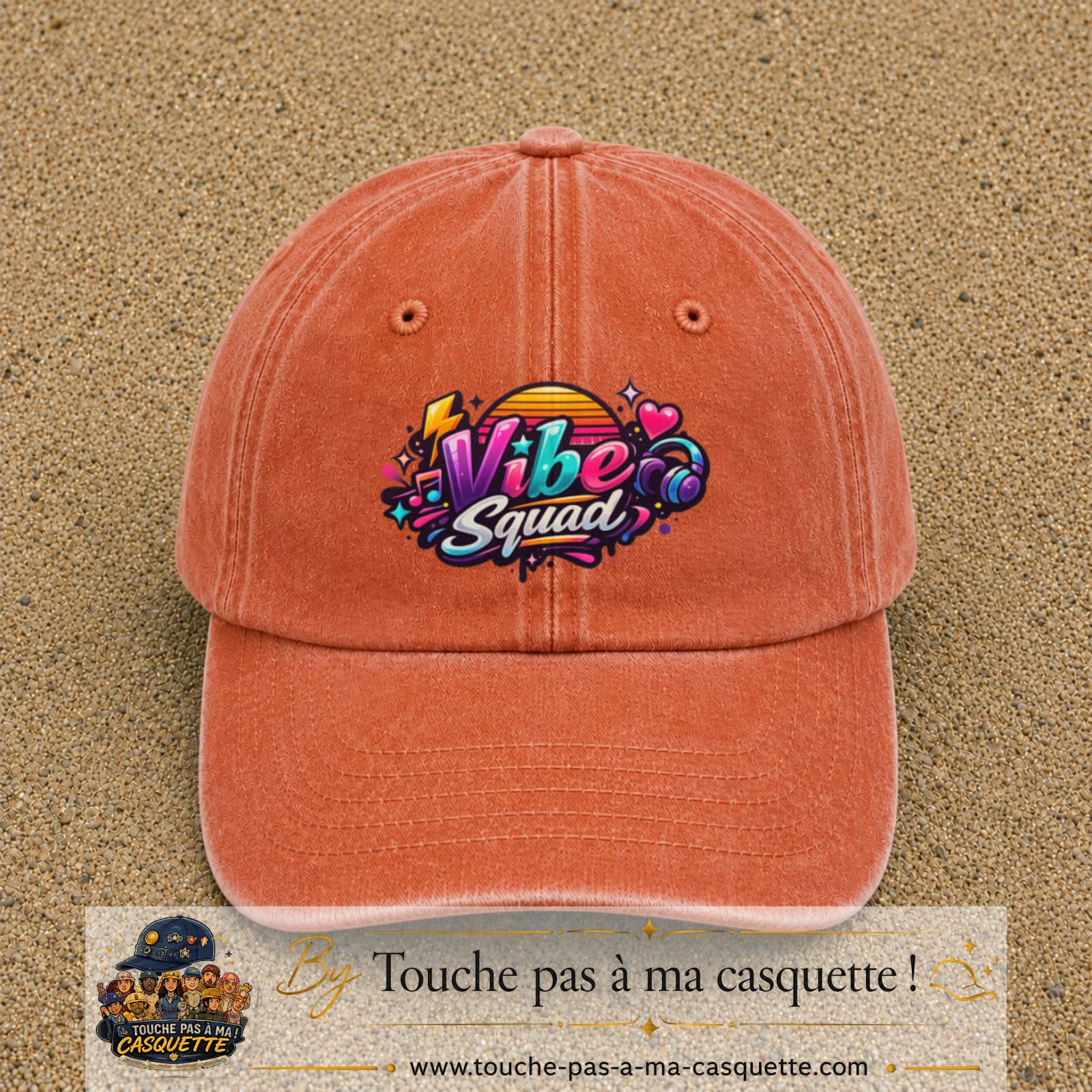 Casquette Orange délavé - Corail délavé 100% coton avec motif Vibe Squad 7 cm - image principale