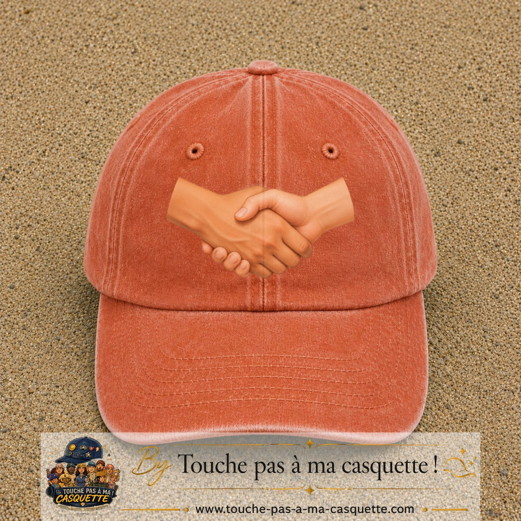 Casquette Orange délavé - Corail délavé 100% coton avec motif Poignée de main 7 cm - image principale