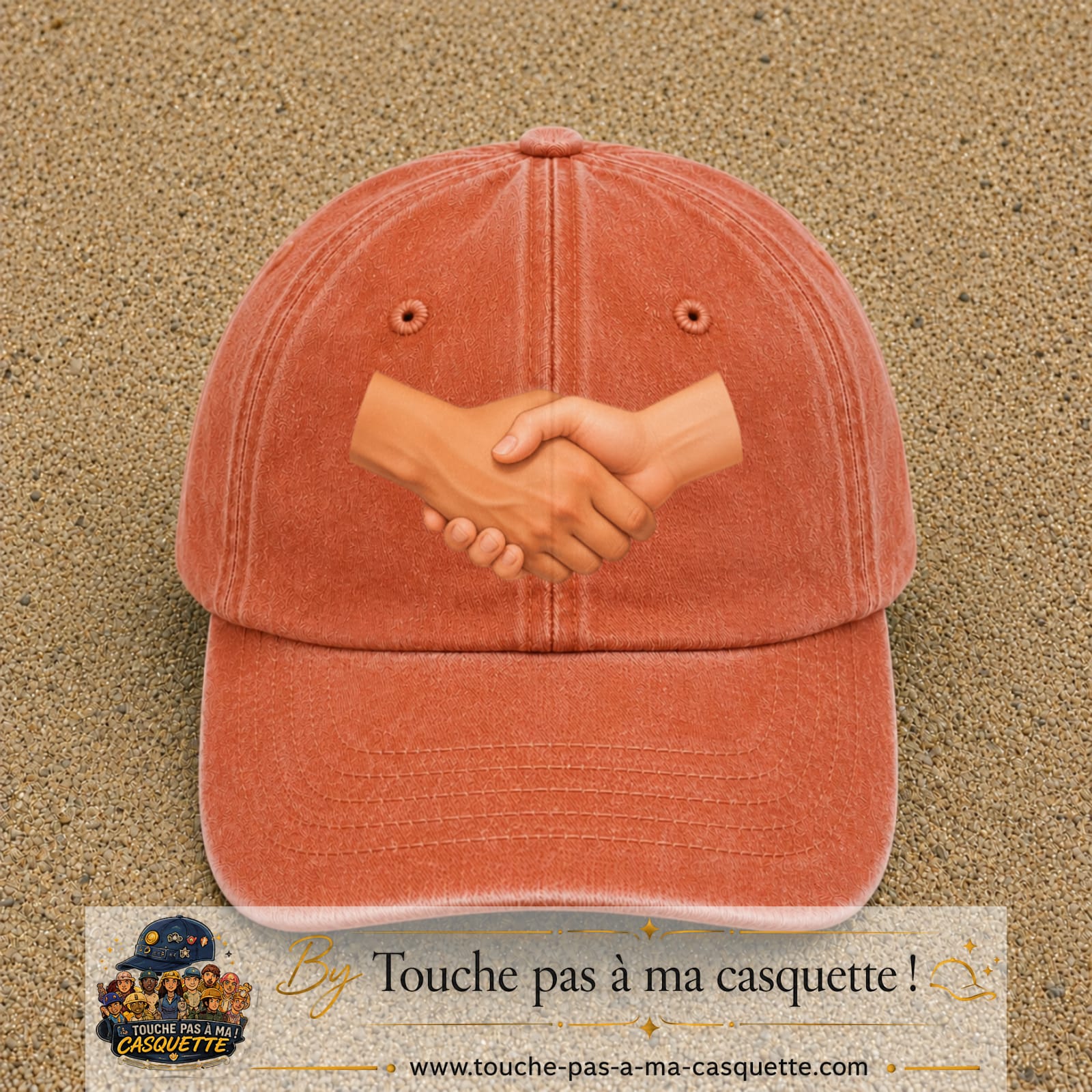 Casquette Orange délavé - Corail délavé 100% coton avec motif Poignée de main 7 cm - image principale