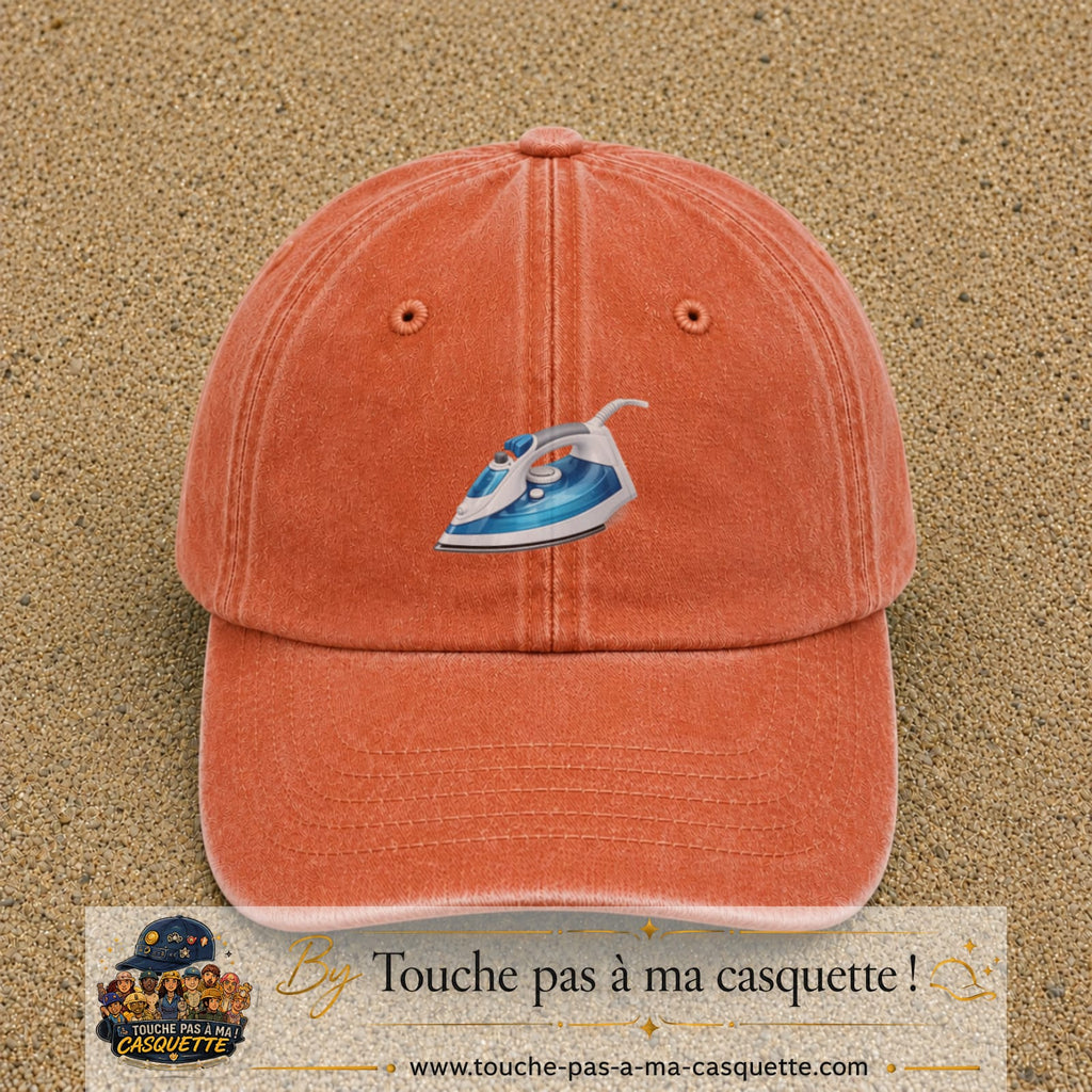 Casquette Orange délavé - Corail délavé 100% coton avec motif Fer à repasser bleu 5 cm - image principale