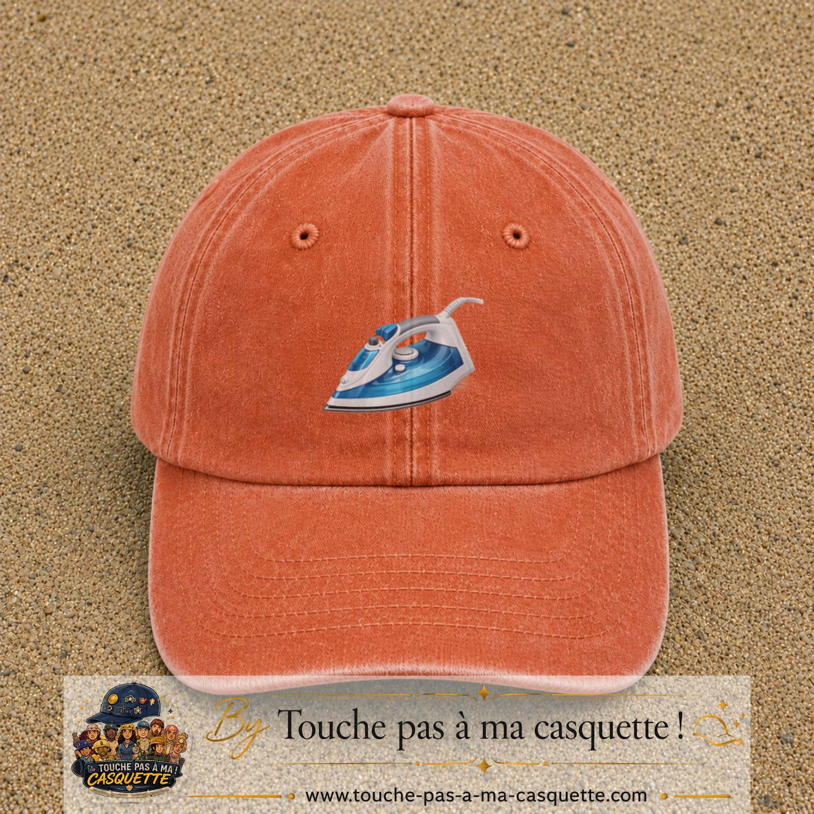 Casquette Orange délavé - Corail délavé 100% coton avec motif Fer à repasser bleu 5 cm - image principale