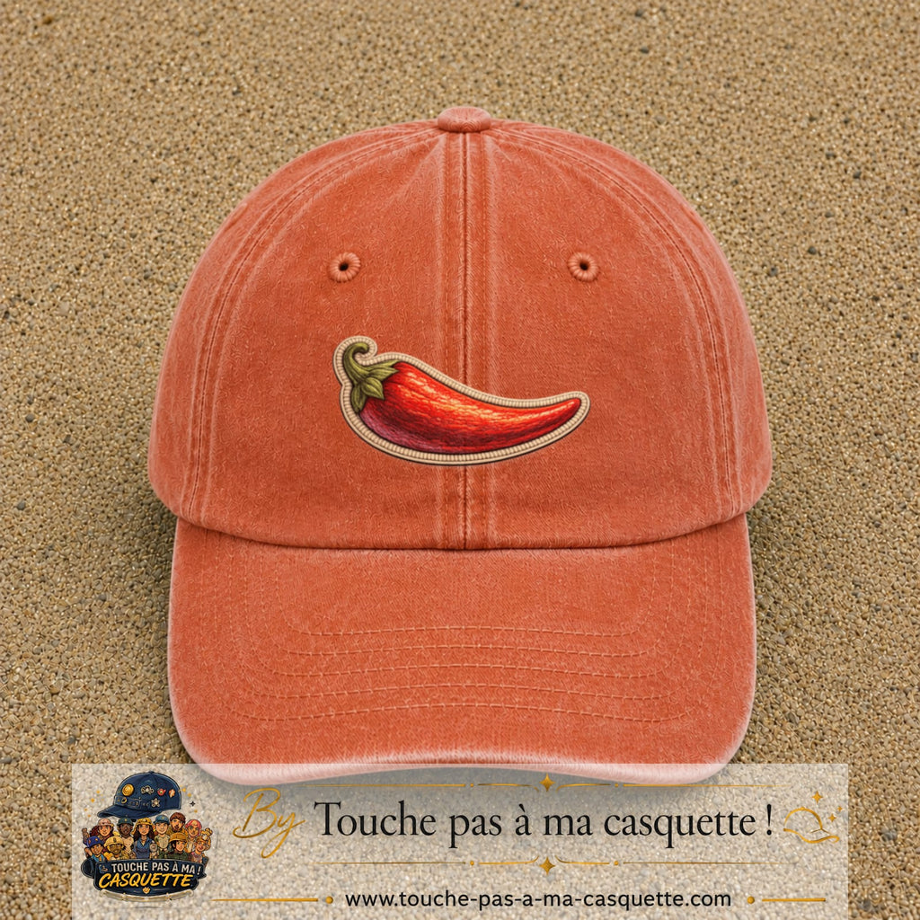 Casquette Orange délavé - Corail délavé motif Piment piquant 5 cm - vue principale