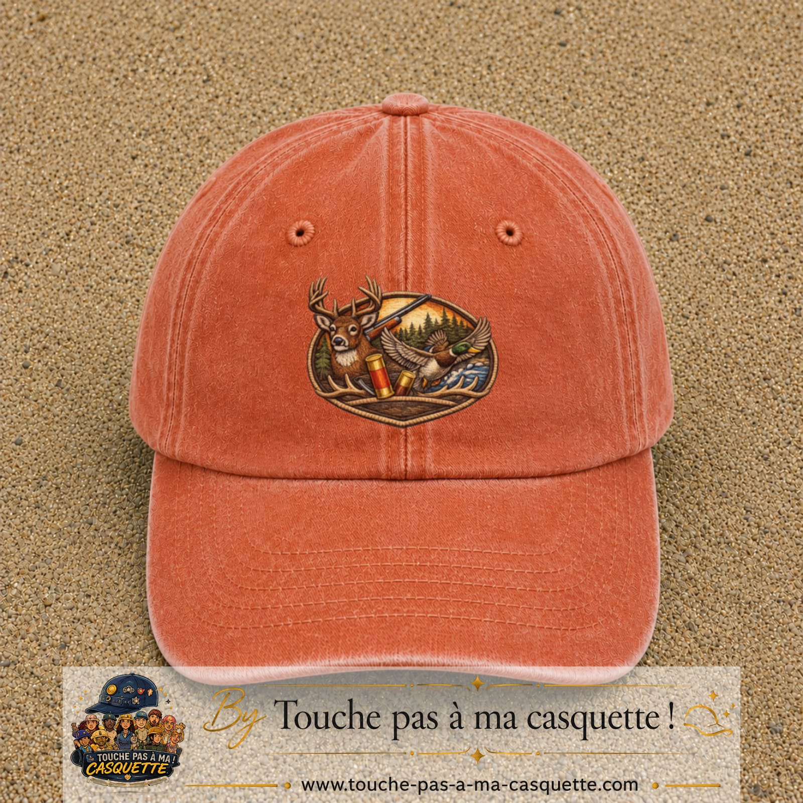 Casquette Orange délavé - Corail délavé motif Scène de chasse 7 cm - vue principale