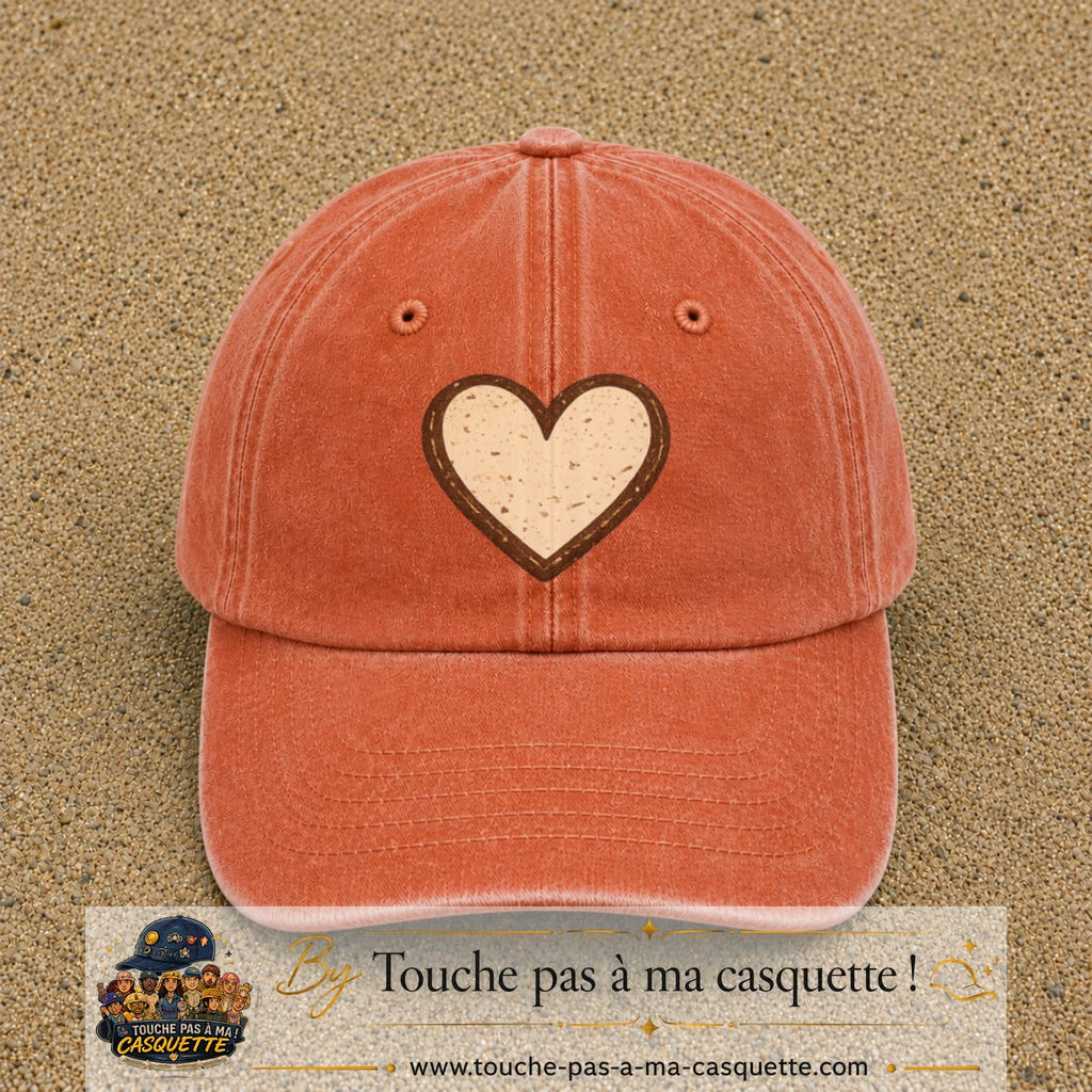 Casquette Orange délavé - Corail délavé 100% coton avec motif Cœur bohème 7 cm - image principale