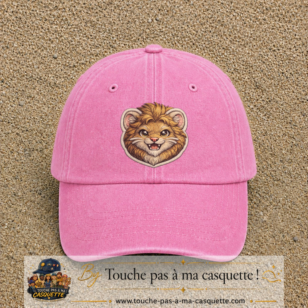 Image principale produit39grosRS - casquette Rose délavé avec visuel Lion souriant 7 cm
