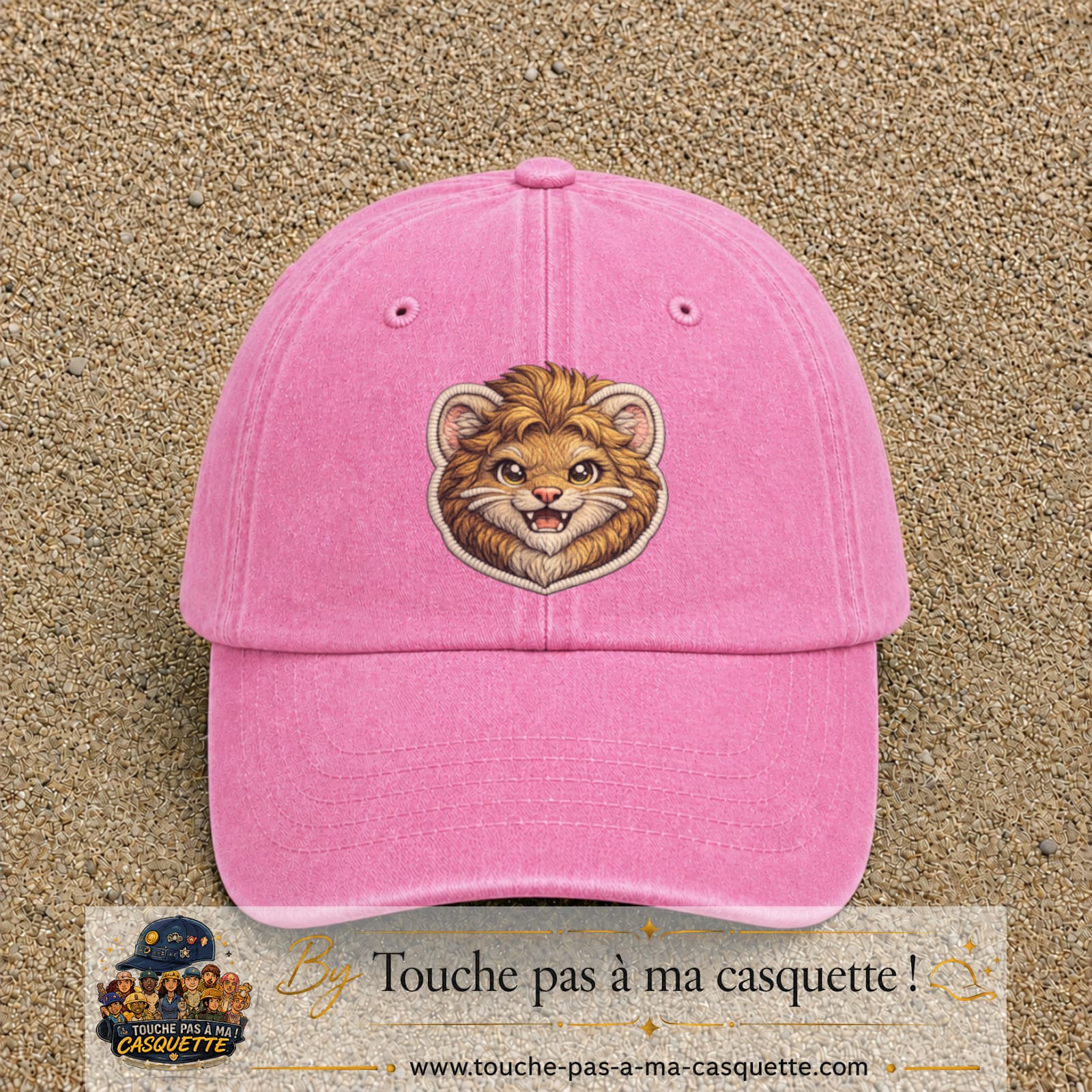 Image principale produit39grosRS - casquette Rose délavé avec visuel Lion souriant 7 cm