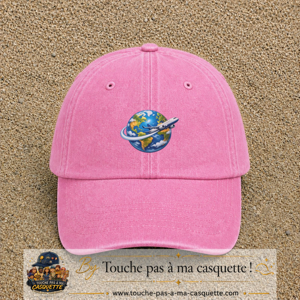 Image principale produit82moyenRS - casquette Rose délavé avec visuel Monde avion 5 cm