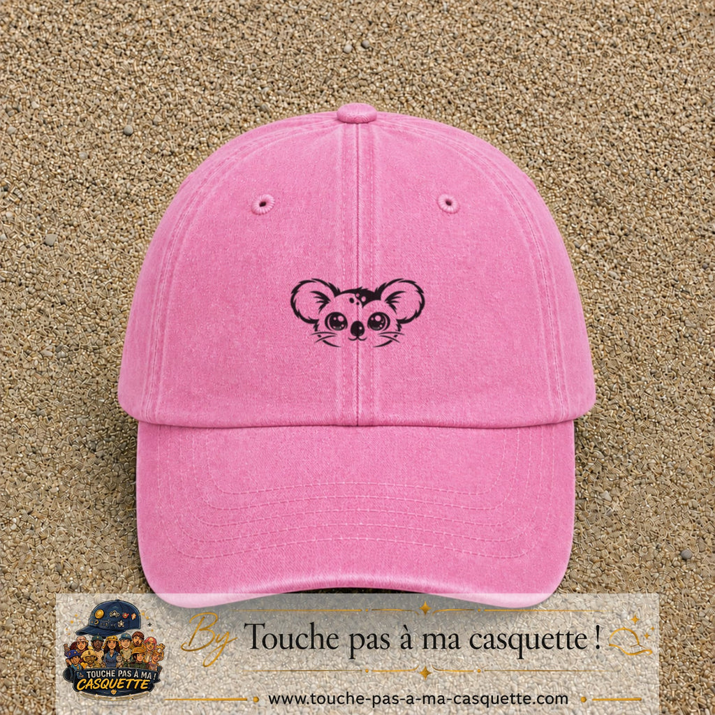 Image principale produit100petitRS - casquette Rose délavé avec visuel Koala visage 3 cm