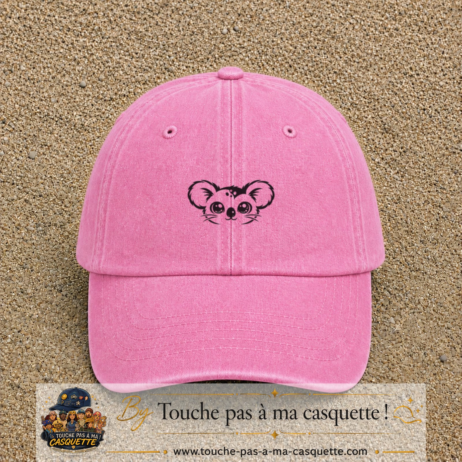 Image principale produit100petitRS - casquette Rose délavé avec visuel Koala visage 3 cm