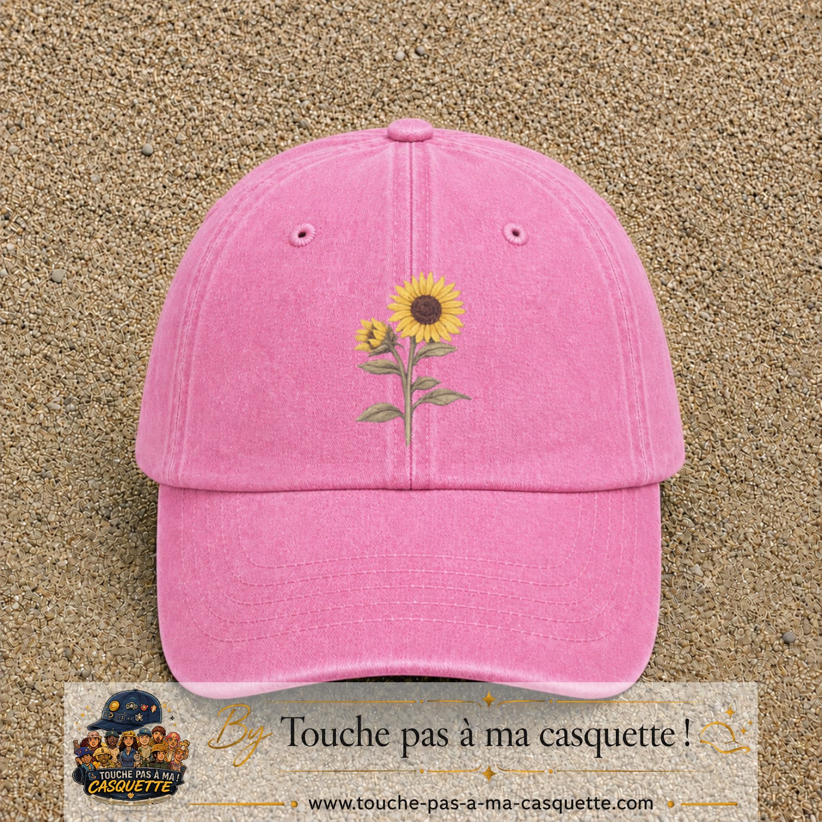 Image principale produit12grosRS - casquette Rose délavé avec visuel Tournesol avec tige 7 cm